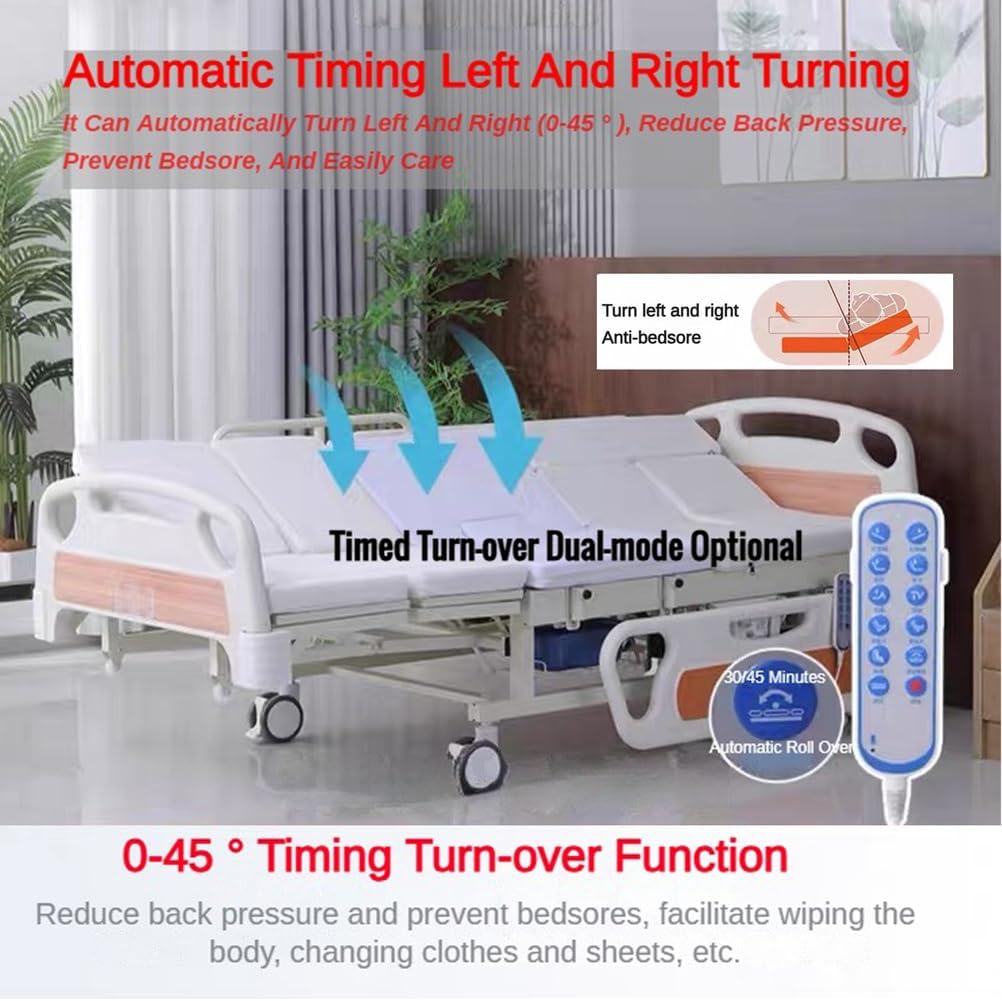 Premium 10 Function Full Electric Hospital Bed, with Lateral Tilting Electric Medical Bed for Home and Hospital, with Mattress Rails Locking Casters 530LB Loading