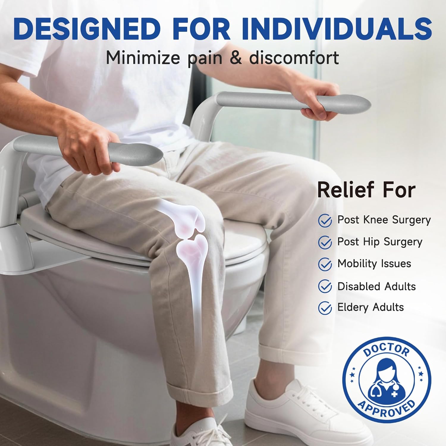 PETOUCH Toilet Safety Rails for Seniors, Heavy Duty Toilet Rails with Foldable Handles, Space-Saving Toilet Assist Arms, Toilet Bars for Elderly, Pregnant, Mobility Impaired, Support Up to 480LBS