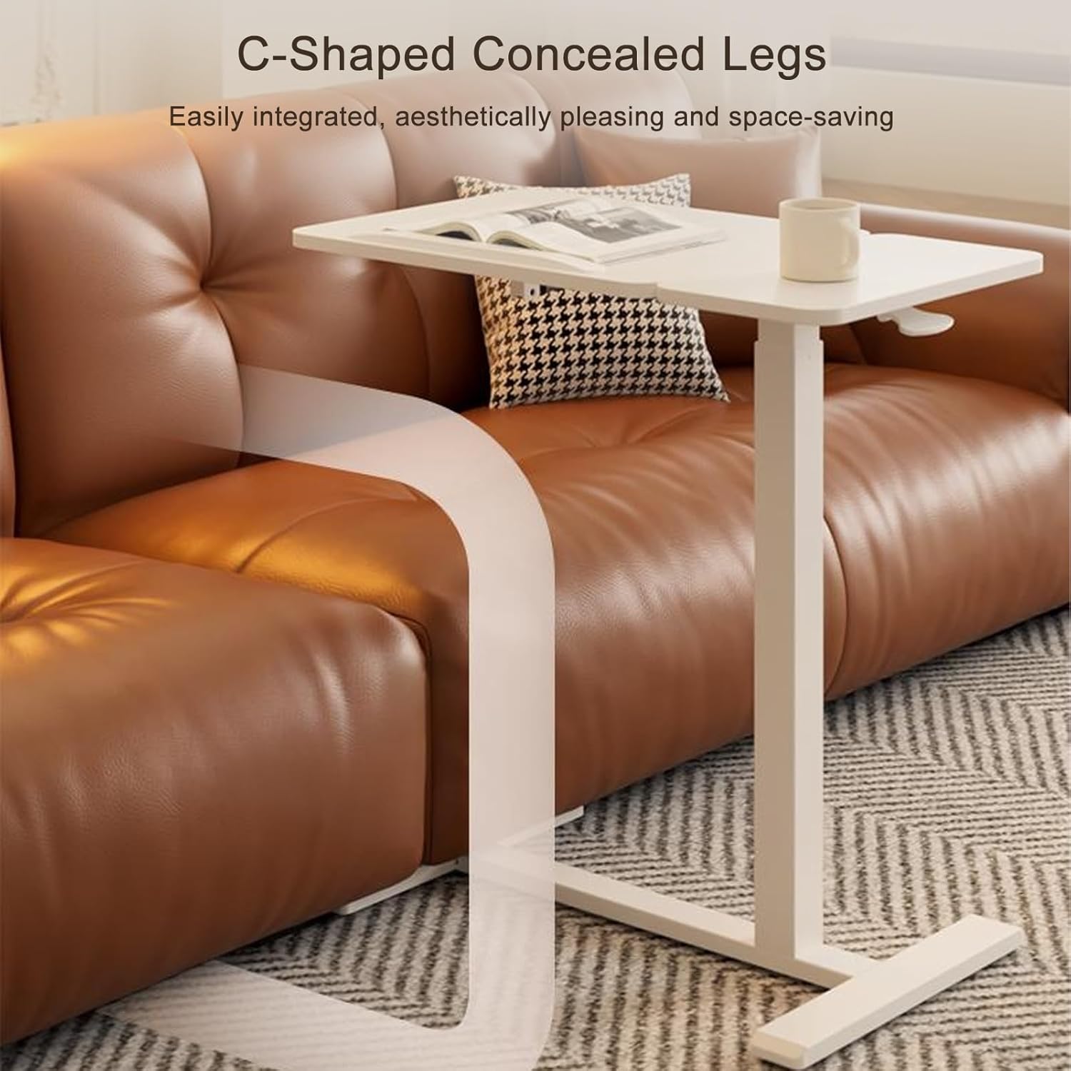 Overbed Table with Swivel Hidden Wheels Adjustable Height, with Laptop Desk Cart Table Over, Mobile Standing Desk for Hospital and Home Use(Brown)