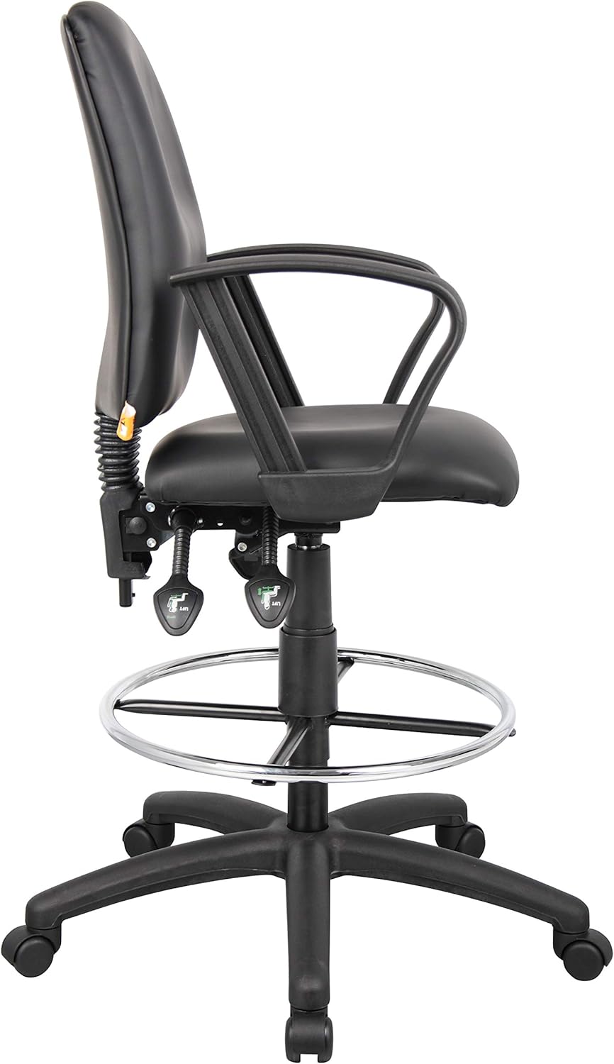 BOSS Multi-Function Leatherplus Drafting Stool with Loop Arms, Black (B1647)