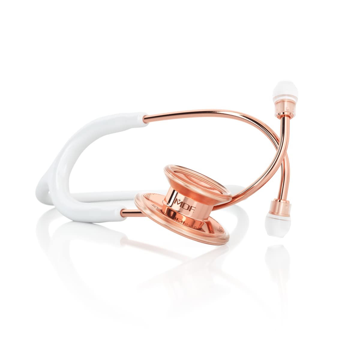 MDF Instruments, Engravable - MDF Rosegold MD One Stainless Steel Personalized Custom Stethoscope, Adult, White Tube, Rosegold Chestpieces-Headset, MDF777RG29-ENGRAVING