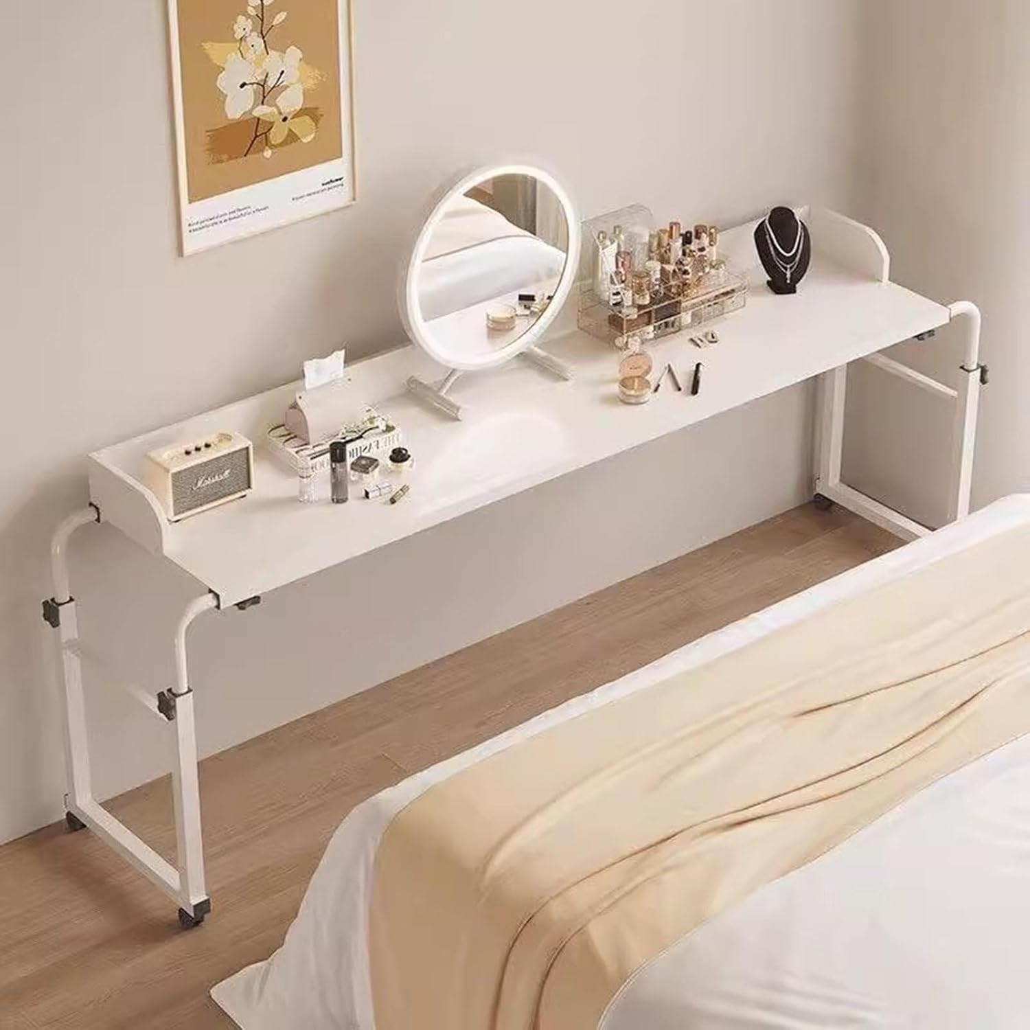 Overbed Overbed Desk Height Adjustable,Food Tray Desk Rolling Medical Table Mobile Height and Length Adjustable Computer Desk Laptop Cart Overbed Table with Wheels Rolling Bed Bar Table