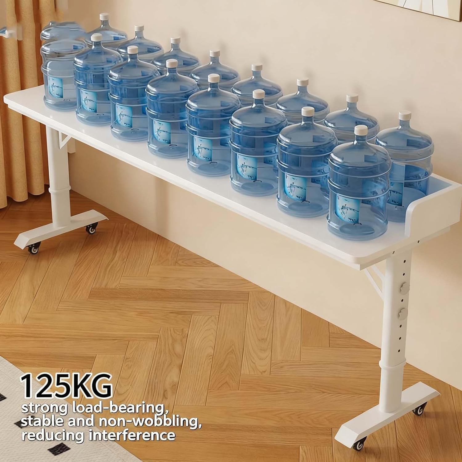 Adjustable Height Over Bed Desk with Wheels - Rolling Laptop Cart for Bedroom Work, Study, Fits King & Queen Size Beds(210x40CM)