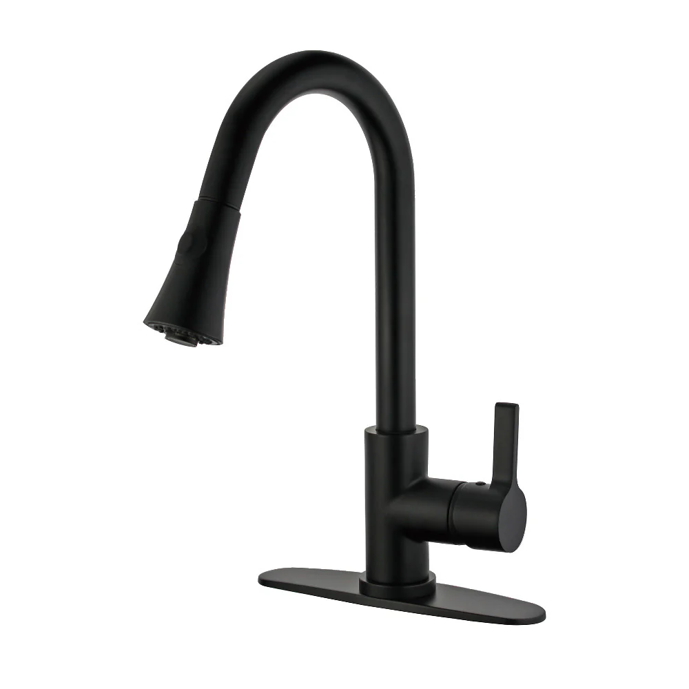 Kingston Brass Gourmetier Continental Single-Handle Pull-Down Kitchen Faucet, Matte Black (LS8720CTL)