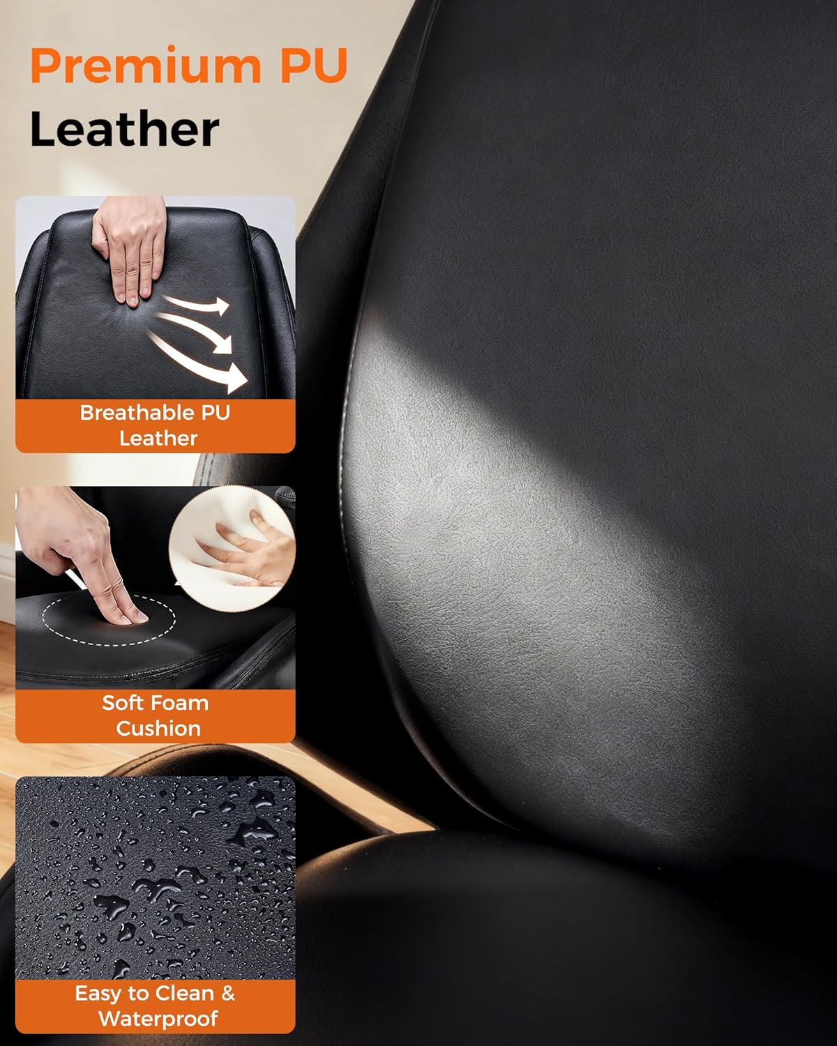 BEWISHOME Leather Ergonomic Office Chair, Home Office Chair, Black Desk Chair with Lumbar Support, Executive Office Chair, Computer Desk Chair with Adjustable Armrests & Quiet Wheels