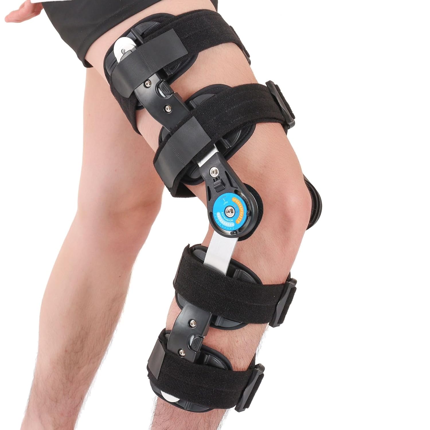 ROM Knee Brace with Side Stabilizer, Adjustable Hinged Knee Support Brace for Arthritis, ACL, MCL, and PCL Injury, Post Op Knee Orthosis Immobilizer for Left and Right Leg