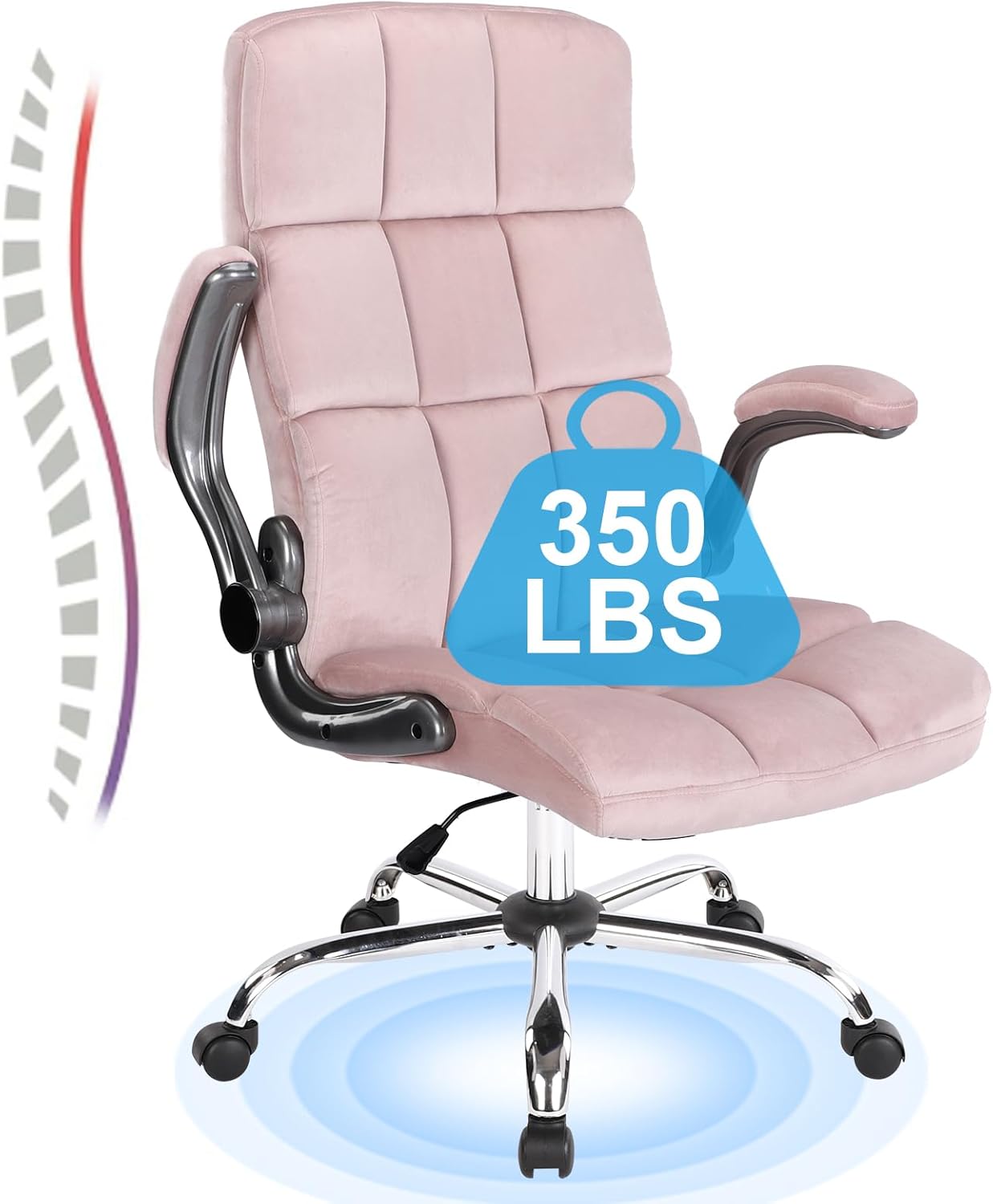 KCREAM Pink Office Chair Home Office Chair Ergonomic Executive Chair Frabic Computer Desk Chair, High Back Adjustable Tilt Angle and Flip up Arms and Thick Padding for Back Support