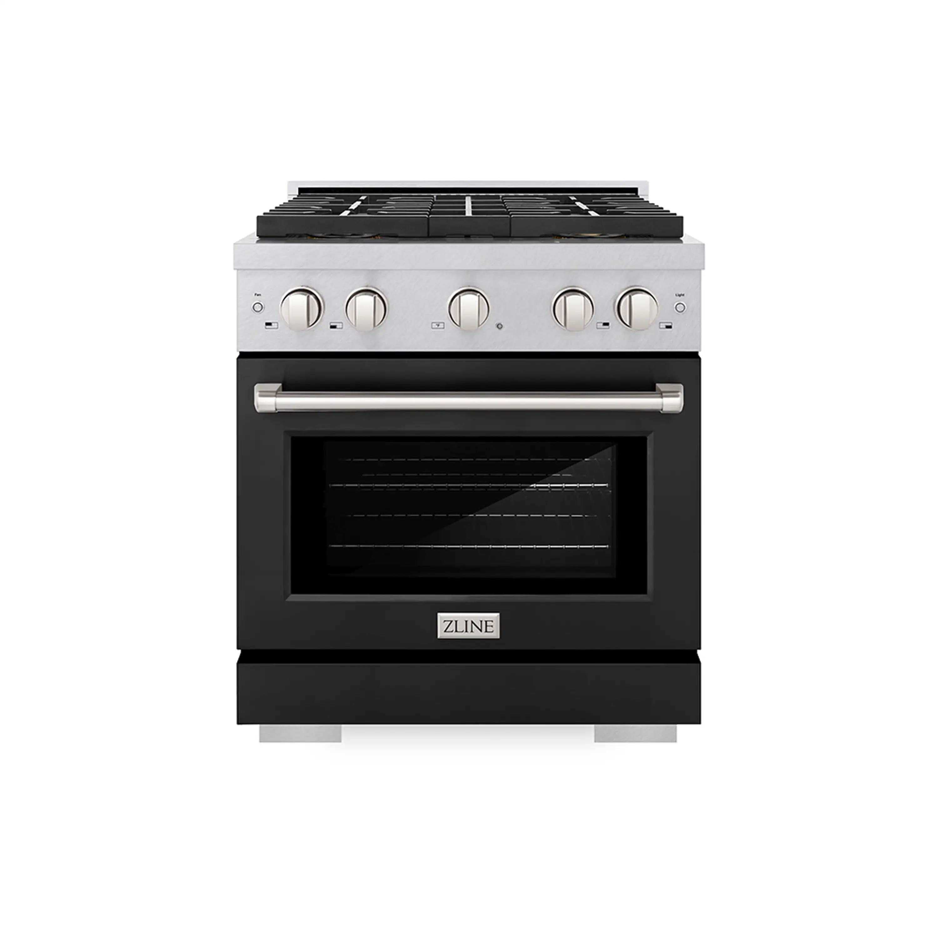 ZLINE 30-Inch 4.2 cu. ft. Paramount Dual Fuel Range with 4 Burner DuoPro鈩?Cooktop and Electric Convection Oven in Satin Stainless Steel with Black Matte Door (PSDRS-BLM-30)