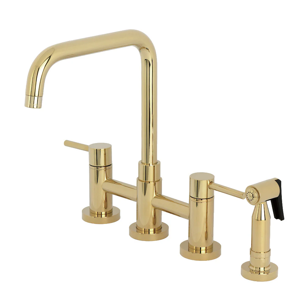 Kingston Brass Concord Bridge Kitchen Faucet with Brass Side Sprayer, Polished Brass (KS8282DLBS)