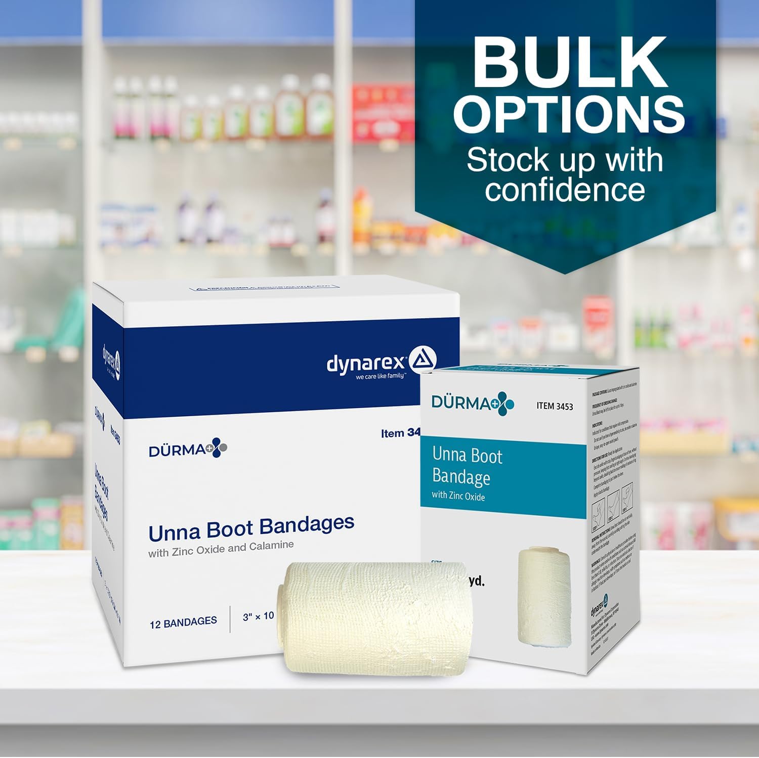 Dynarex Dürma+ Unna Boot Bandages with Zinc Oxide - Maintains Moist Environment and Provides Compression for Leg Ulcers, Edema, Sprains - 3