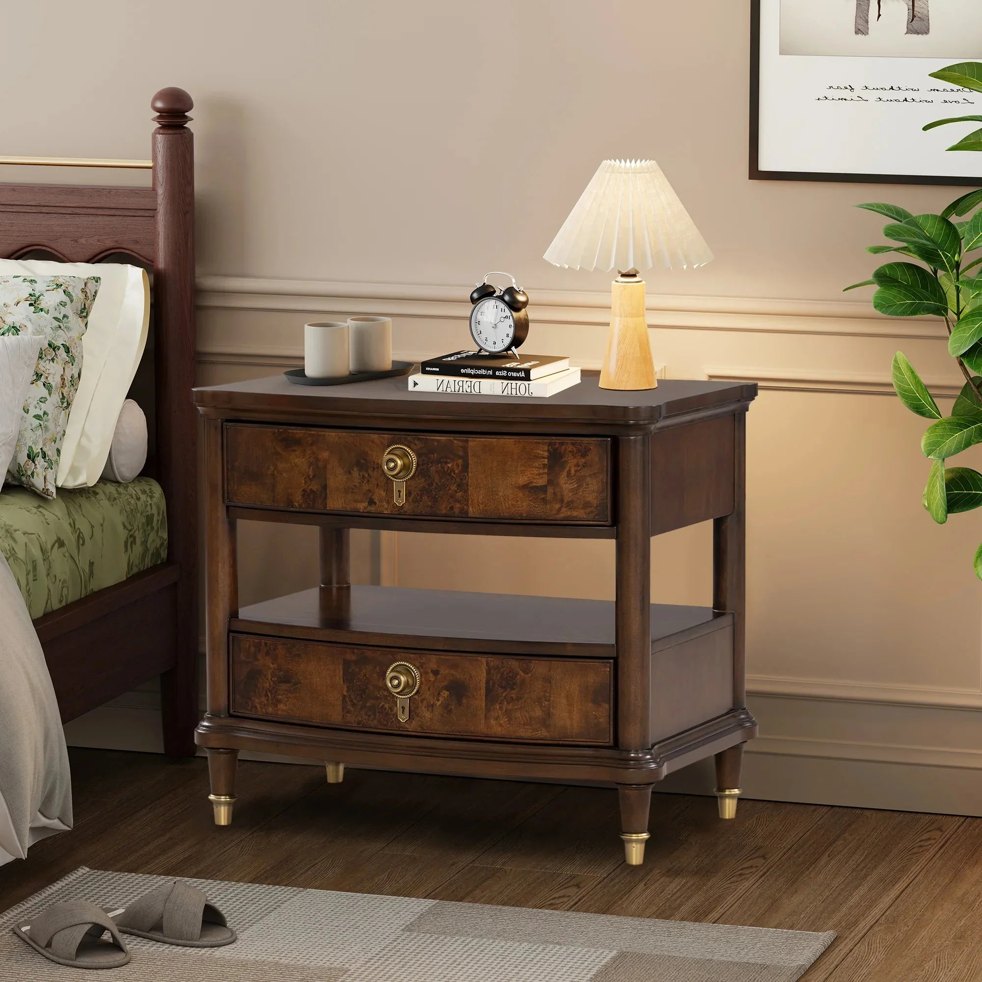 Parrot Uncle 30.5-Inch Westerham French Nightstand Power Outlet with LED Light in Dark Brown (FM74001CH-N-PU)