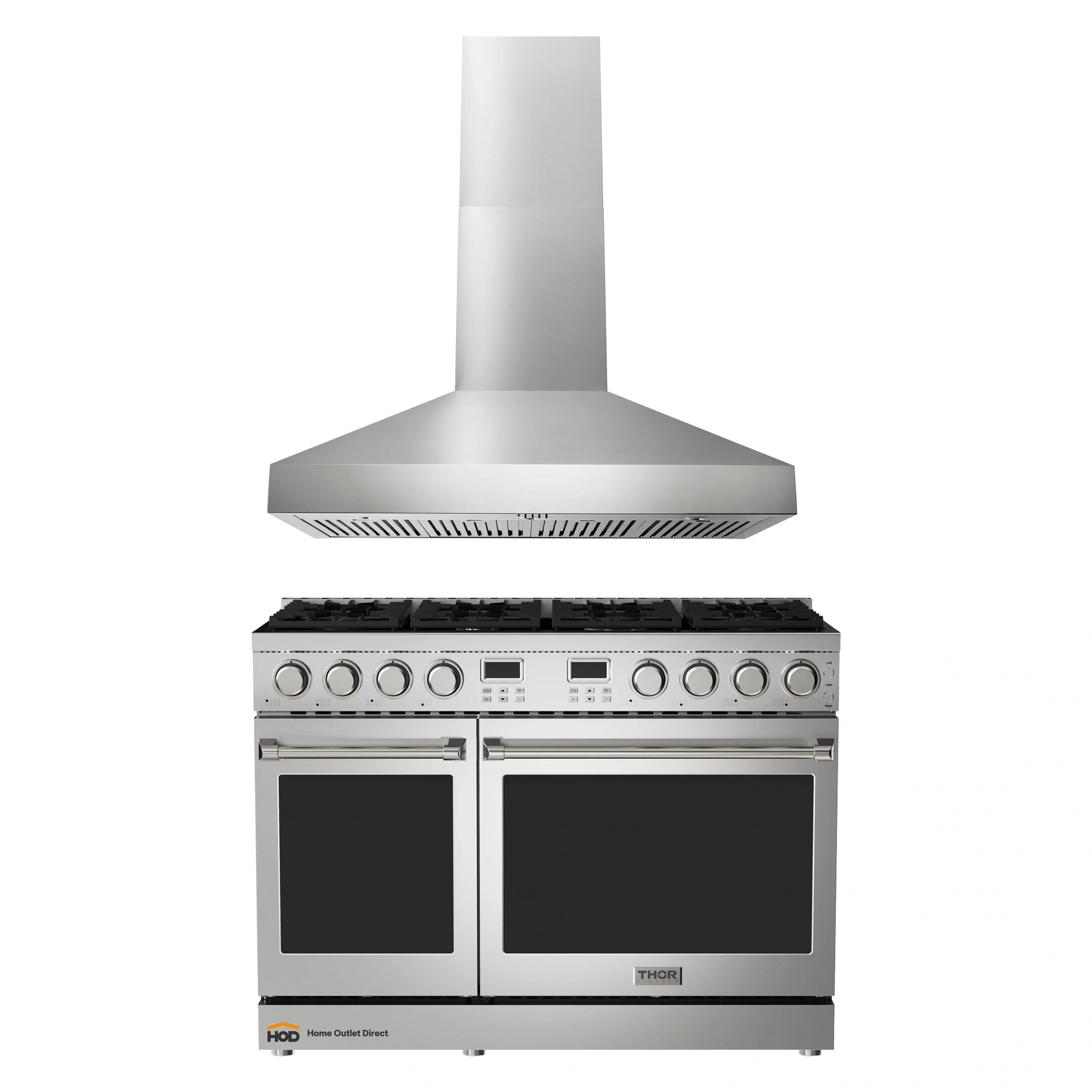Thor Kitchen A-Series 2-Piece Appliance Package - 48-Inch Gas Range and Pro-Style Wall Mount Range Hood in Stainless Steel
