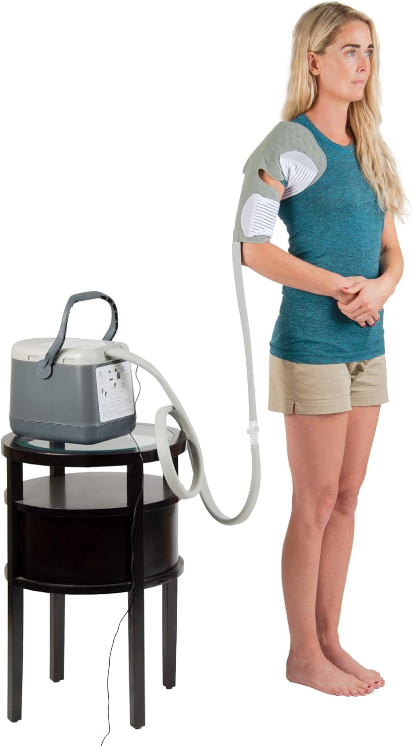 Ossur Cold Rush Compact Therapy Machine System with Small Shoulder Pad - Ergonomic Adjustable Wrap Ice Machine for Shoulder Ice Pack - Quiet, Lightweight Cryotherapy Freeze Kit Pump with Shoulder Pads