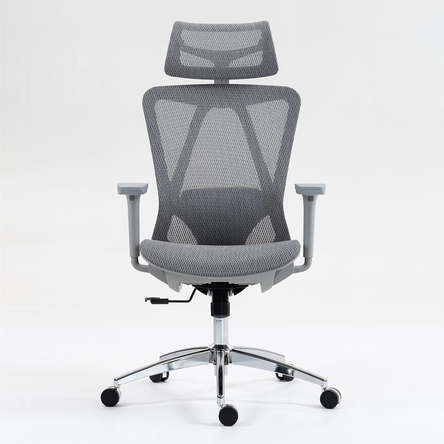 Ergonomic High Back Mesh Office Chair, Adjustable Lumbar Support, 3D Armrests, Headrest, Reclining Desk Chair with W-Shaped Seat (Grey)