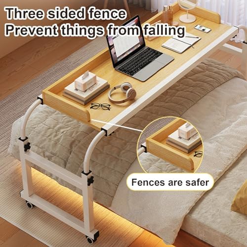 Adjustable Overbed Table with Wheels Extendable Rolling Desk for Queen Size Bed Height and Length Adjustable Mobile Table for Home and Hospital Use