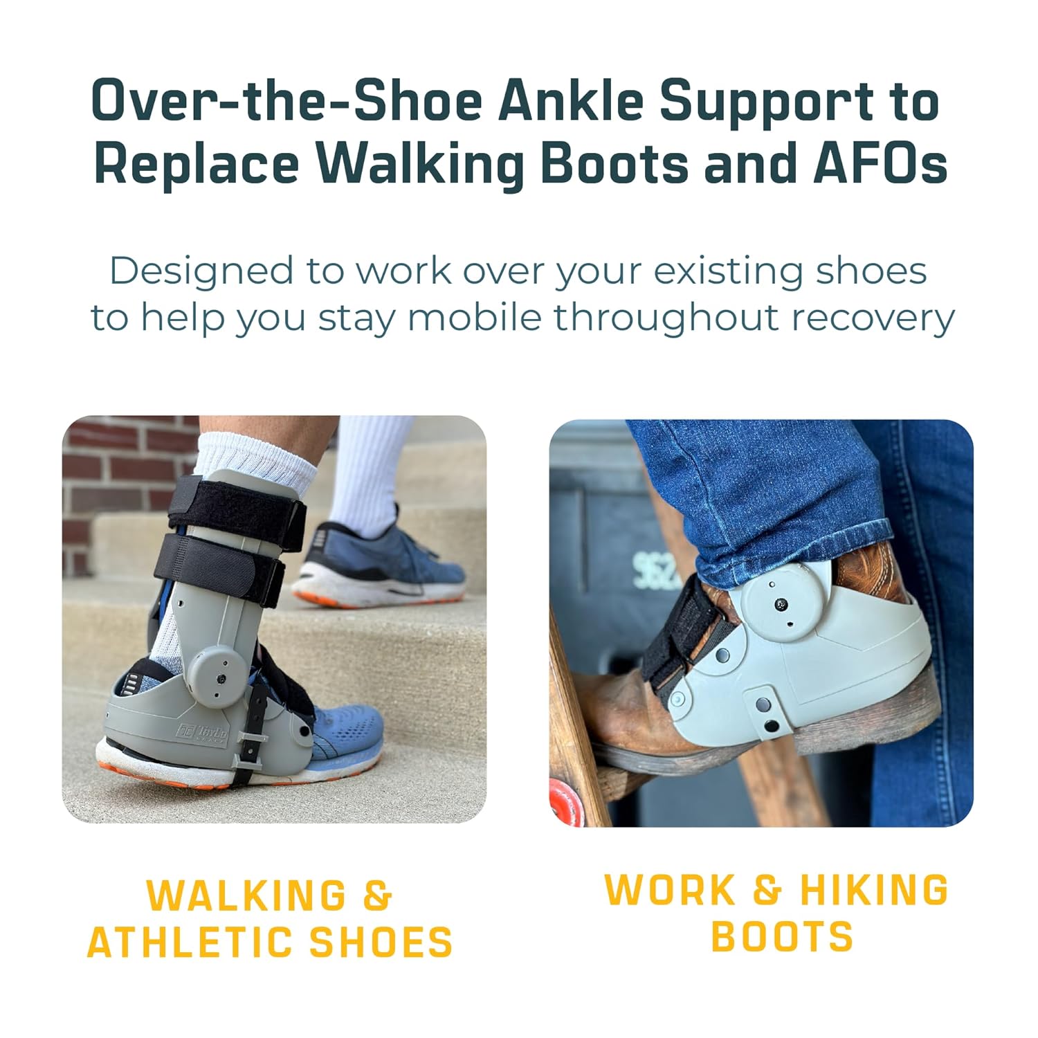 TayCo Over-the-Shoe RecoverX Ankle Brace, Alternative to Walking Boot and other AFOs, Adjustable External Ankle Support Brace, Unisex, Comfortable, Stable, Improve Gait and Balance (Small, Left)