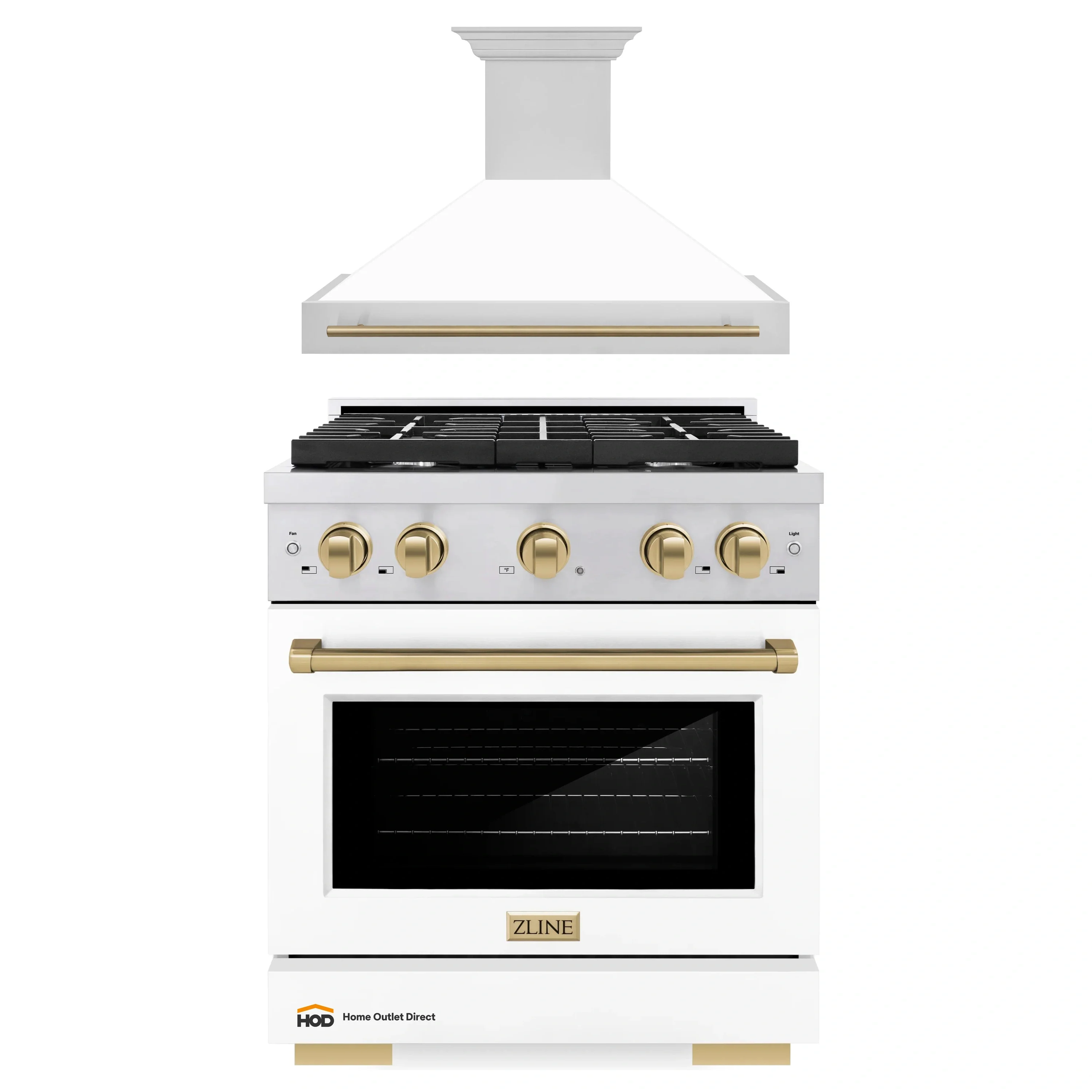 ZLINE Autograph Edition 3-Piece Appliance Package - 30-Inch Gas Range, Wall Mounted Range Hood, & 24-Inch Tall Tub Dishwasher in Stainless Steel and White Door with Champagne Bronze Trim (3AKP-SGRWMRHDWM30-CB)