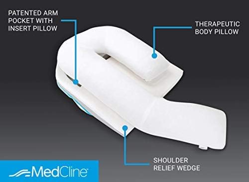 MedCline Shoulder Relief System with Extra Cases, Bed Wedge Pillow for Shoulder Pain Relief and Therapeutic Body Pillow, Inclined Sleep Position with Arm Pocket, Large for 5'10