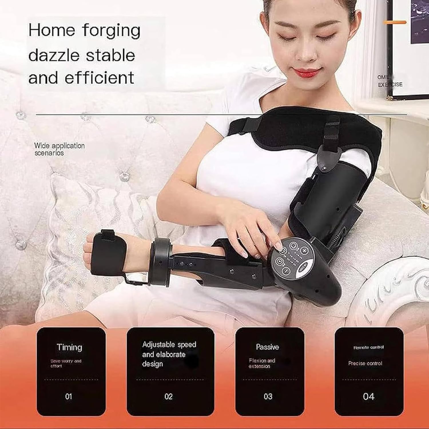 Hinged Elbow Brace Arm Exerciser Stroke rehabilitation arm elbow protector hemiplegic robot training device elbow joint recovery device (Black, One Size, Right)