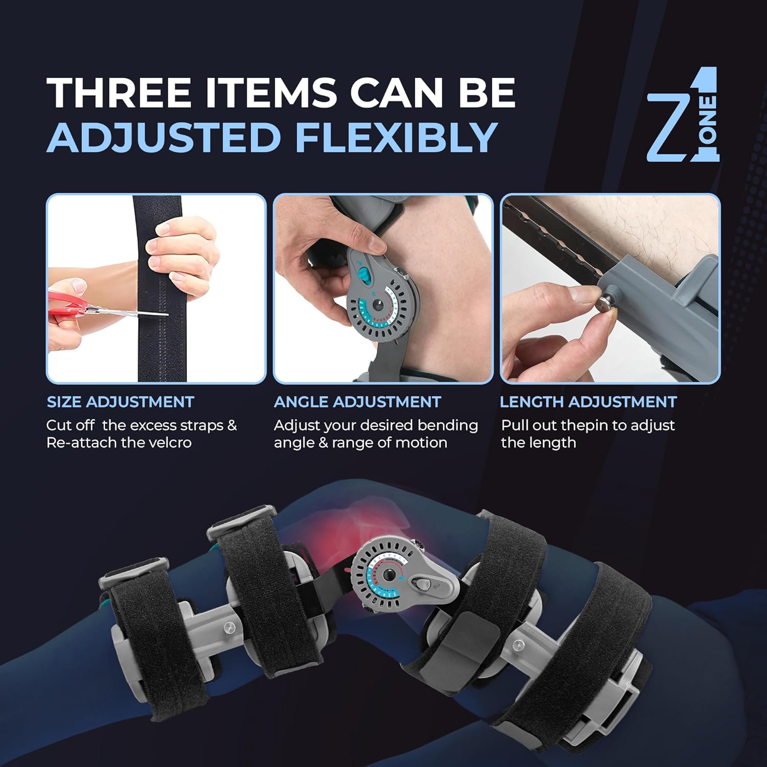 Z1 K9 Eco Hinged ROM Knee Brace - Post Op Immobilizer Leg Brace for Recovery Stabilization, ACL, MCL, PCL Injury, Meniscus Tear - Adjustable Orthopedic Patella Support After Surgery For Women & Men