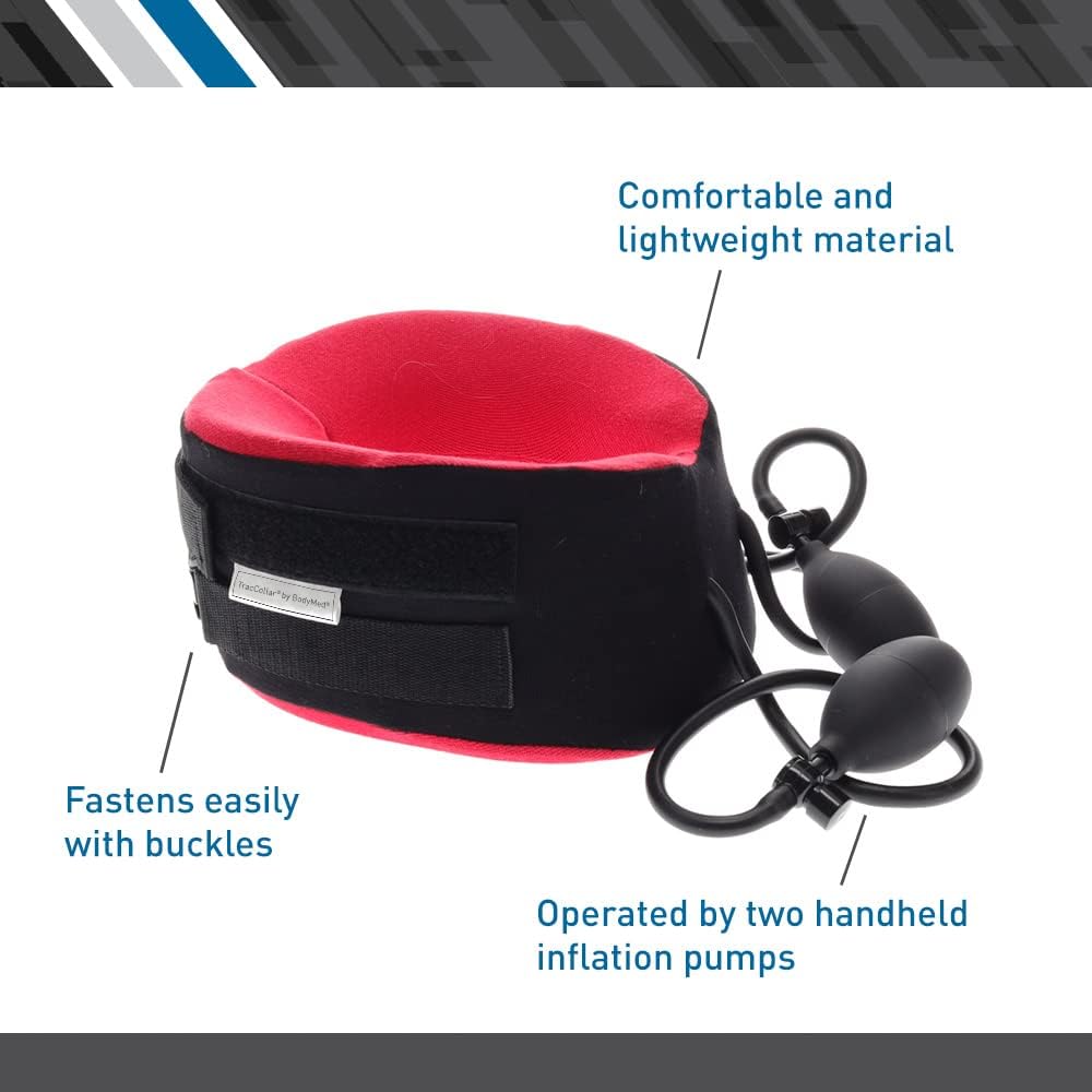 Body Sport TracCollar Cervical Neck Traction Device, Small/Medium, Fits 14” to 16” Neck Size – Release Pressure for Neck Pain Relief – Inflatable Neck Stretcher with 2 Hand Pump System