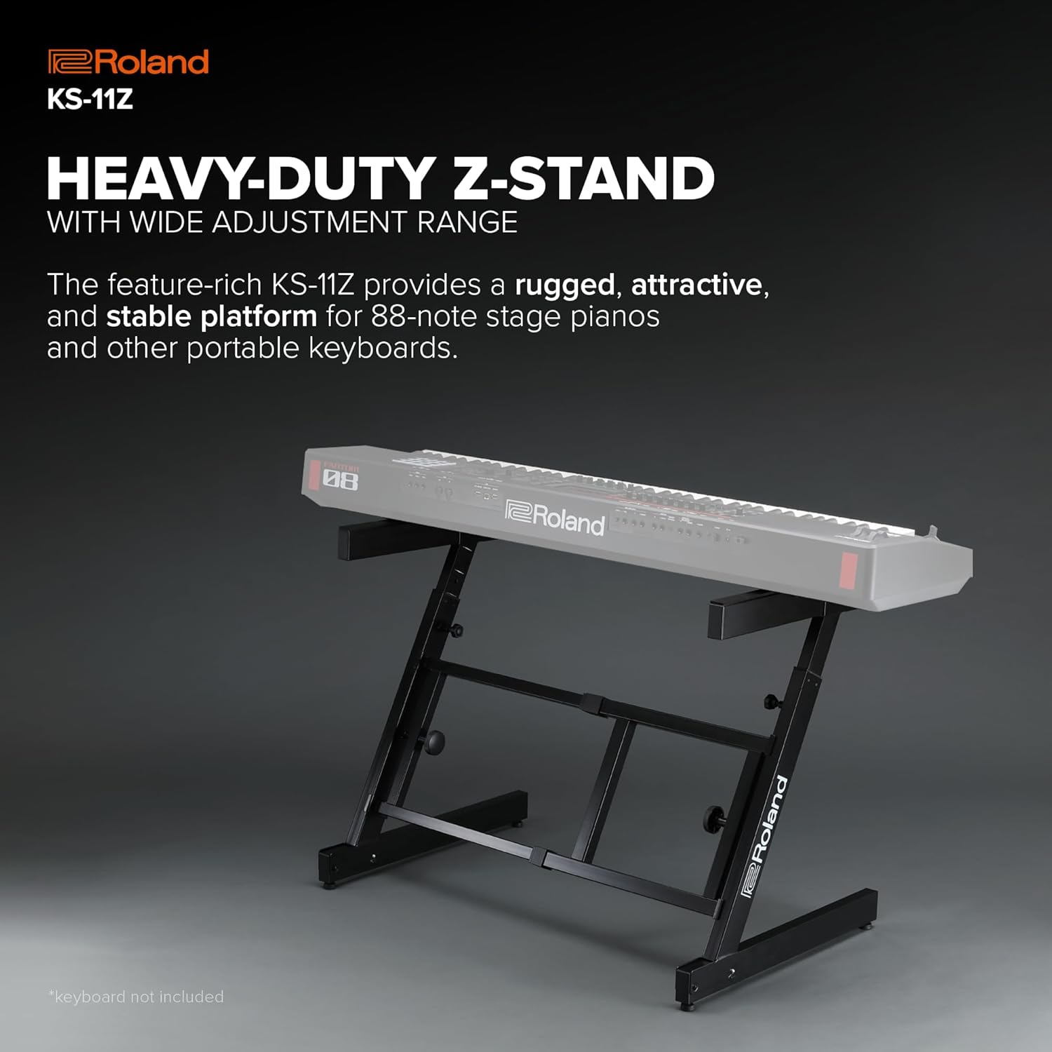 Roland KS-11Z Keyboard Stand | Heavy-Duty Z-Stand with Wide Adjustment Range for 88-Note Stage Pianos & Other Keyboards | Foldable Padded Support Arms | Easy Transport & Storage
