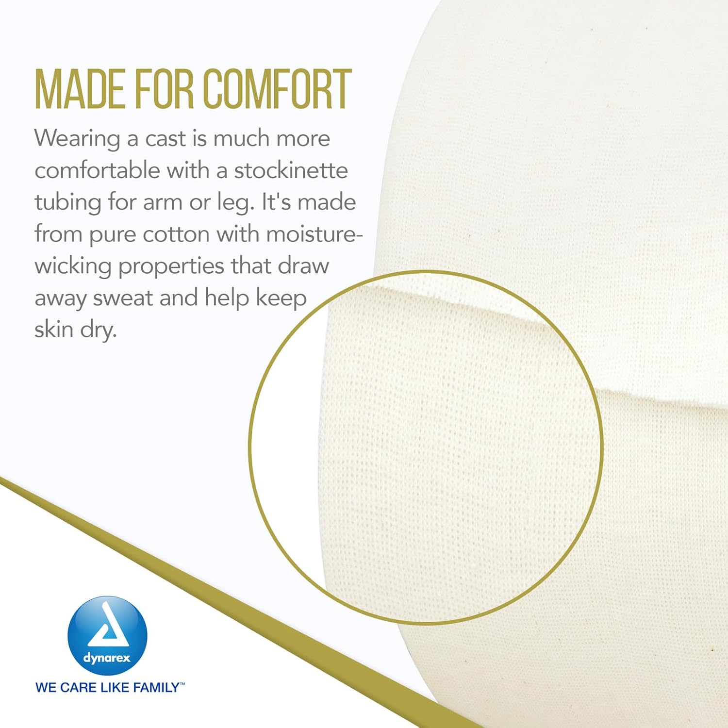 Dynarex Tubular Cotton Stockinette - Non-Sterile Elastic Stockinette Tubing for Legs & Arms - Moisture-Wicking Cast Padding - 4