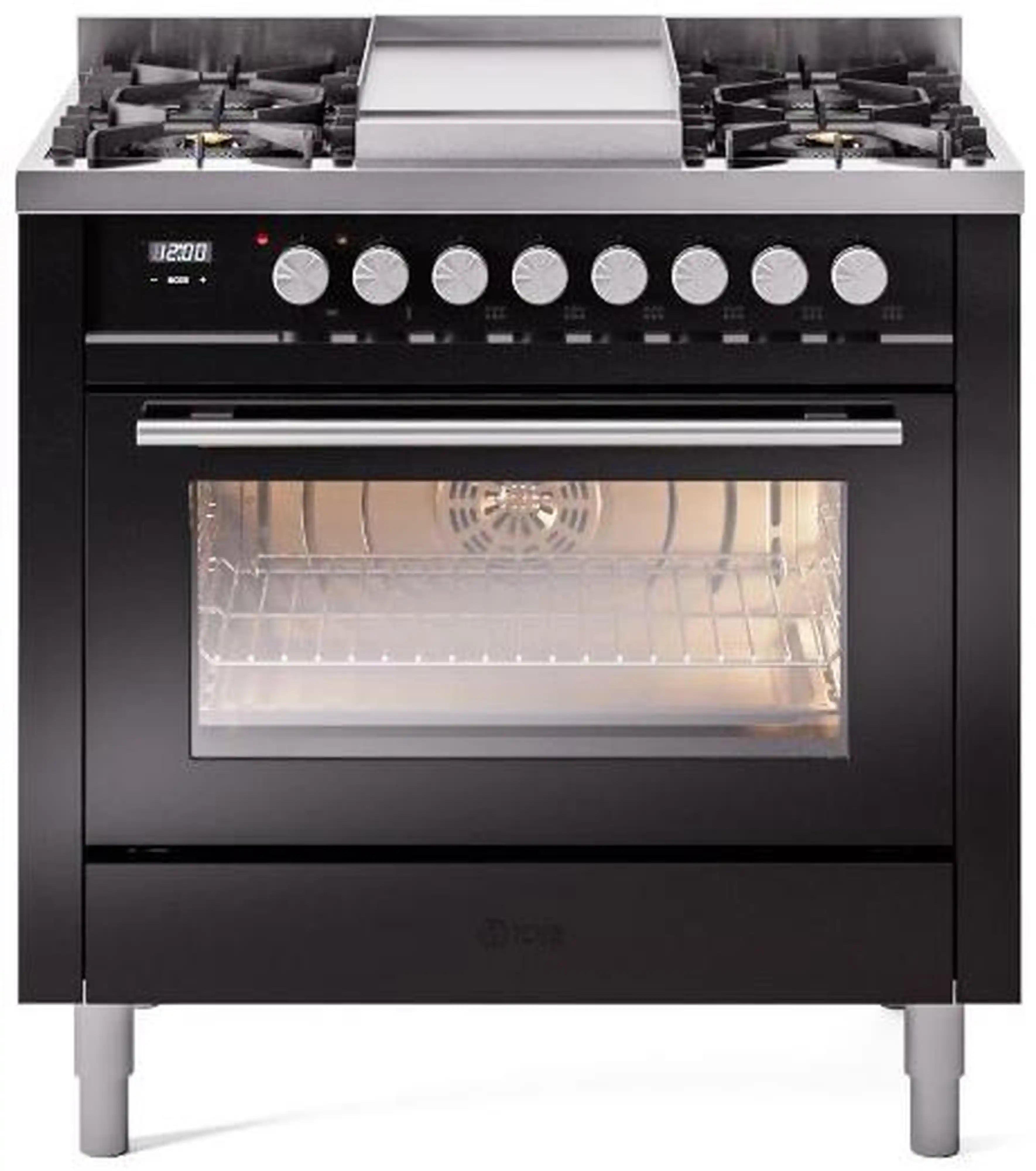 ILVE 36-Inch Professional Plus II Freestanding Dual Fuel Range with 6 Sealed Burner in Black (UP36FWMPBK)