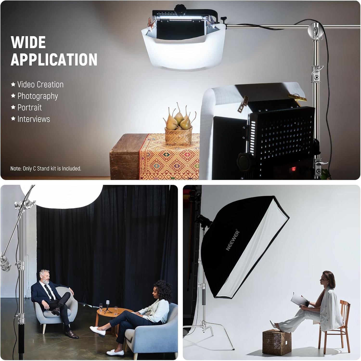 NEEWER Pro 100% Stainless Steel Heavy Duty C Stand with Boom Arm, Max Height 68