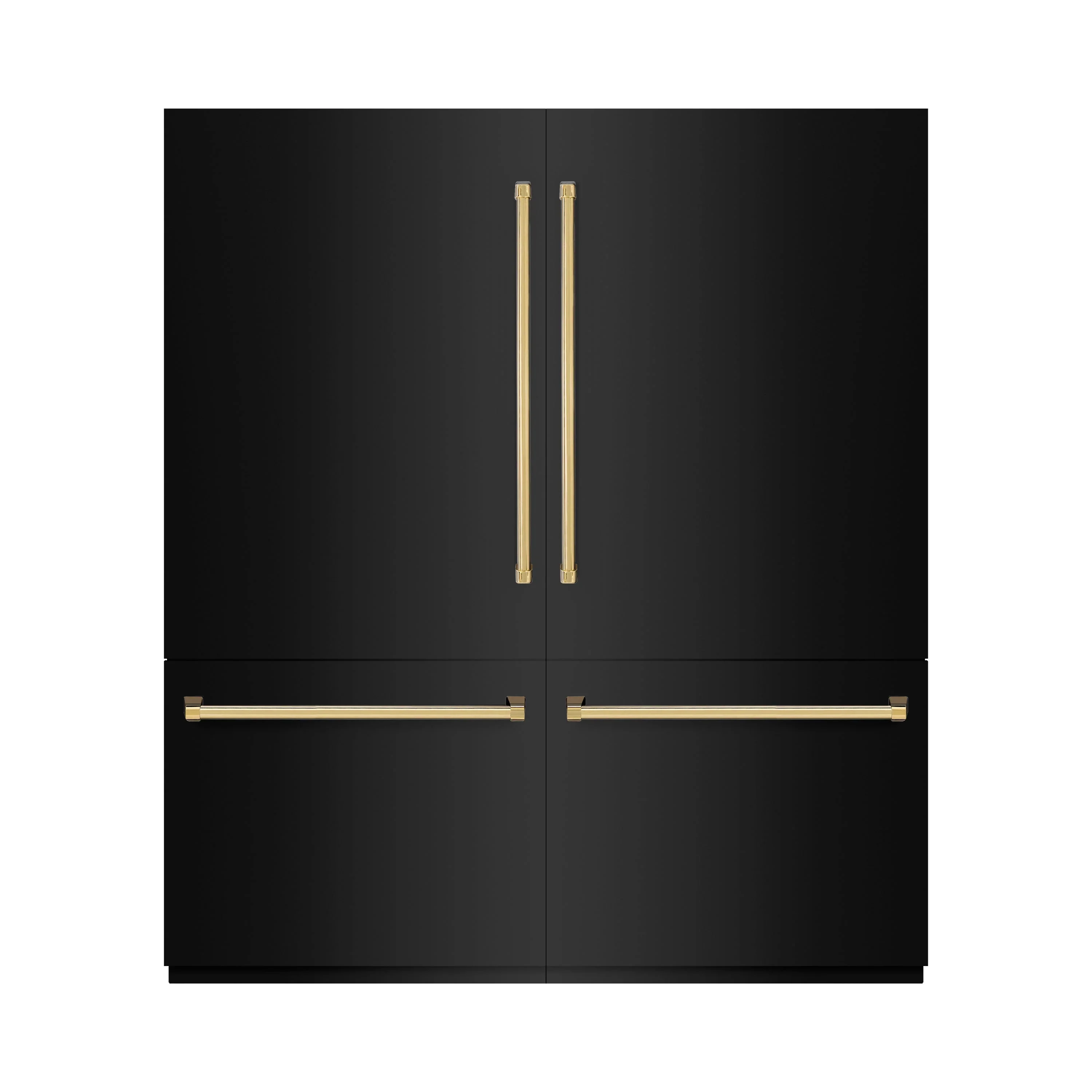 ZLINE Autograph Edition 72-Inch 39.6 cu. ft. French Door Built-In Bottom Freezer Refrigerator with Water Dispensers and Ice Makers in Black Stainless Steel and Polished Gold Accents (RBITZ-BS-72-G)