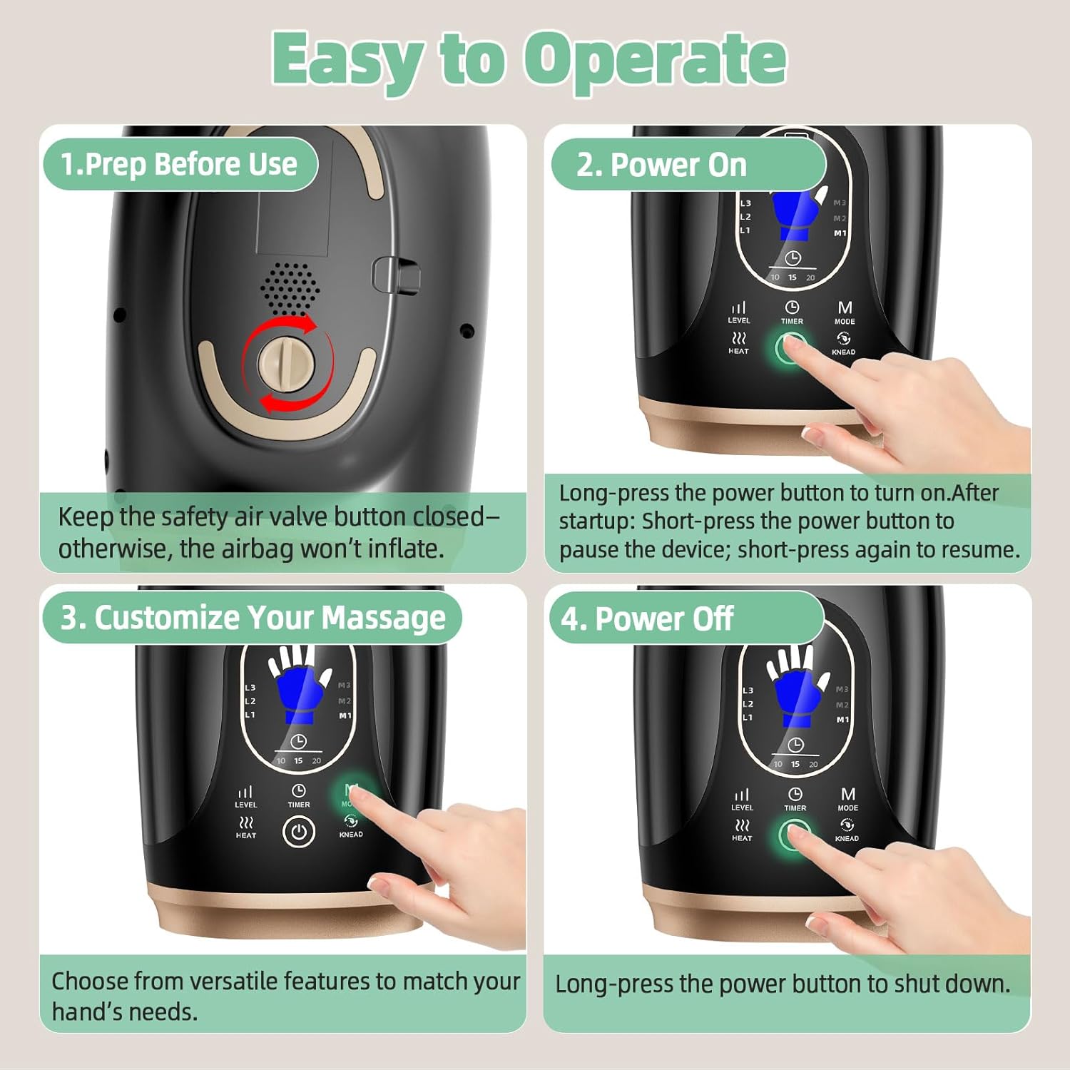 Hand Massager with Heat and Compression, 6 Holes Finger Stretching Hand Massager for Arthritis and Carpal Tunnel, 6 Levels Pressure Therapy with Wrist Massage Palm Kneading, Gifts for Women Men