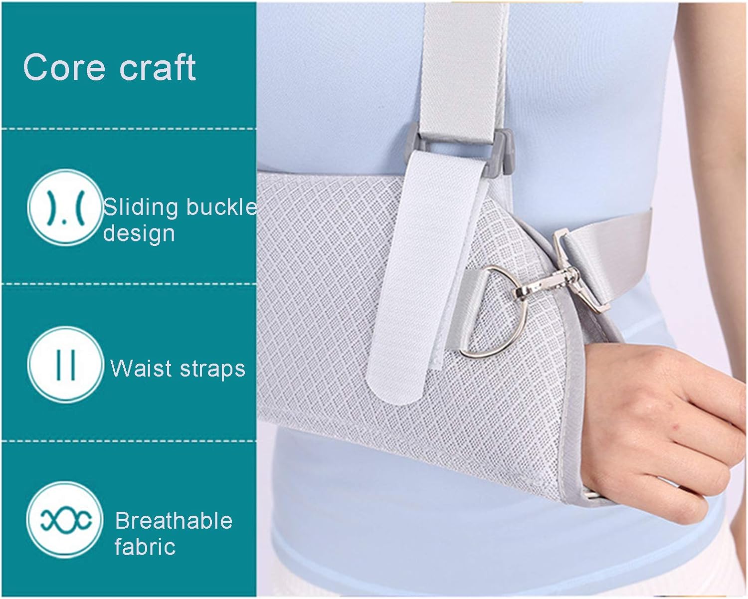 Arm Sling with Ergonomic Design, Split Strap and Waistband with ABS Plate Support for Broken Fractured Arm Elbow Wrist, Adjustable Shoulder Strap, Universal for Left and R