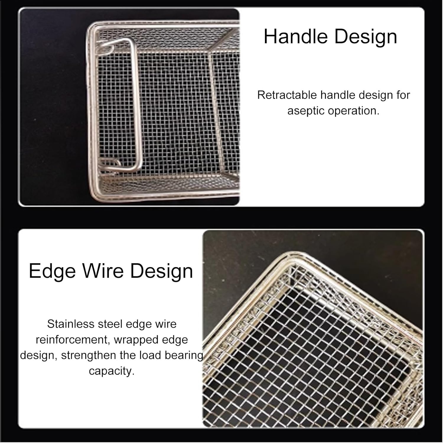 304 Stainless Steel Sterilization Basket Supply Room Instruments, Small Metal Tray, Ultrasonic Cleaning Basket, Dental Trays, Mesh 0.16in,Stainless Steel Tray(15.7in*11.8in*9.8in)