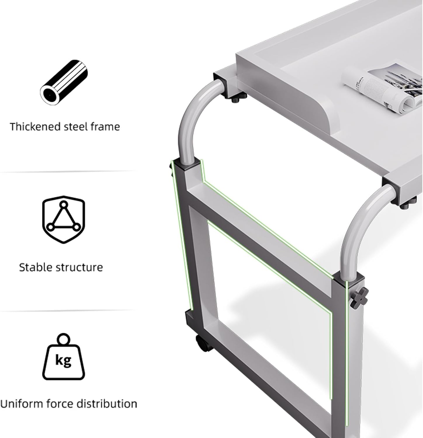 Adjustable Overbed Table with Wheels - Adjustable Height and Length Overbed Table Queen Size Mobile Bed Desk for Hospital and Home use,350lbs Weight Capacity,Black-140-230cm(55.1-90.6in)