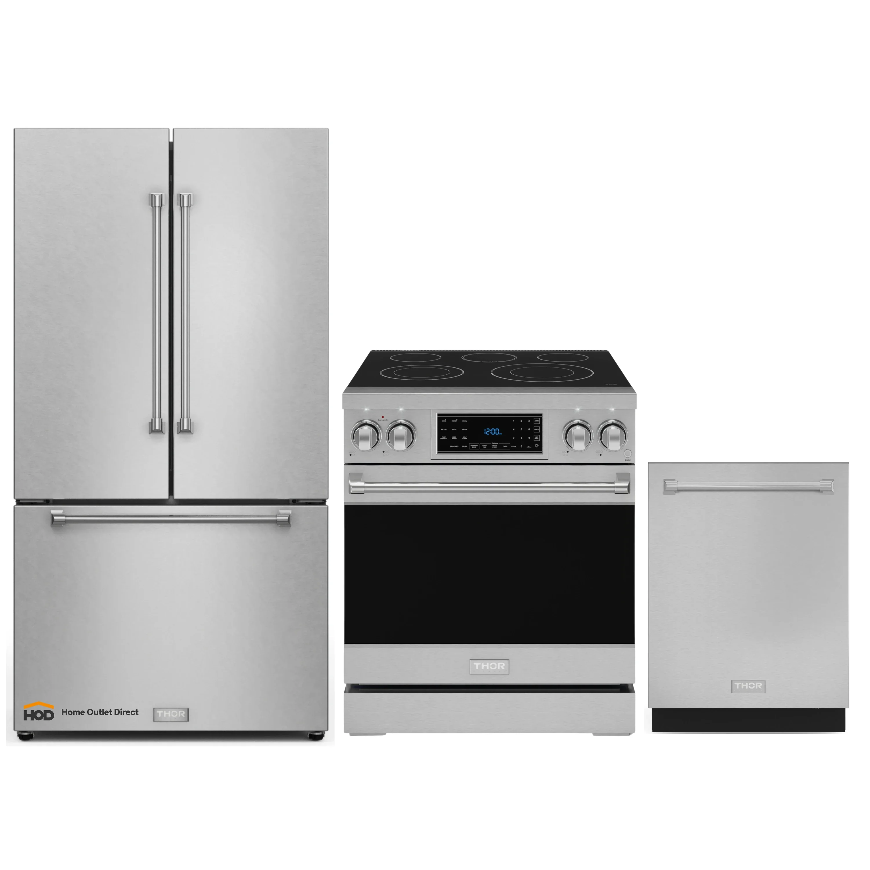 Gordon Ramsay by Thor Kitchen 3-Piece Appliance Package - 30-Inch Electric Range with Tilt Panel Touch Control, 36-Inch Refrigerator, and Dishwasher in Stainless Steel