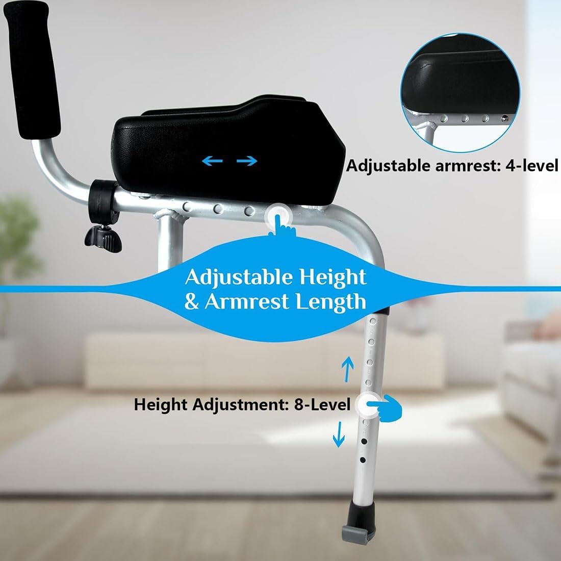 HAILM Foldable Stand Walker with Removable Armrests, 8 Height-Adjustable Aluminum Walkers, Heavy Duty Rollator with Arm Support, Front Wheeled Walker for Seniors, Elderly, Handicap