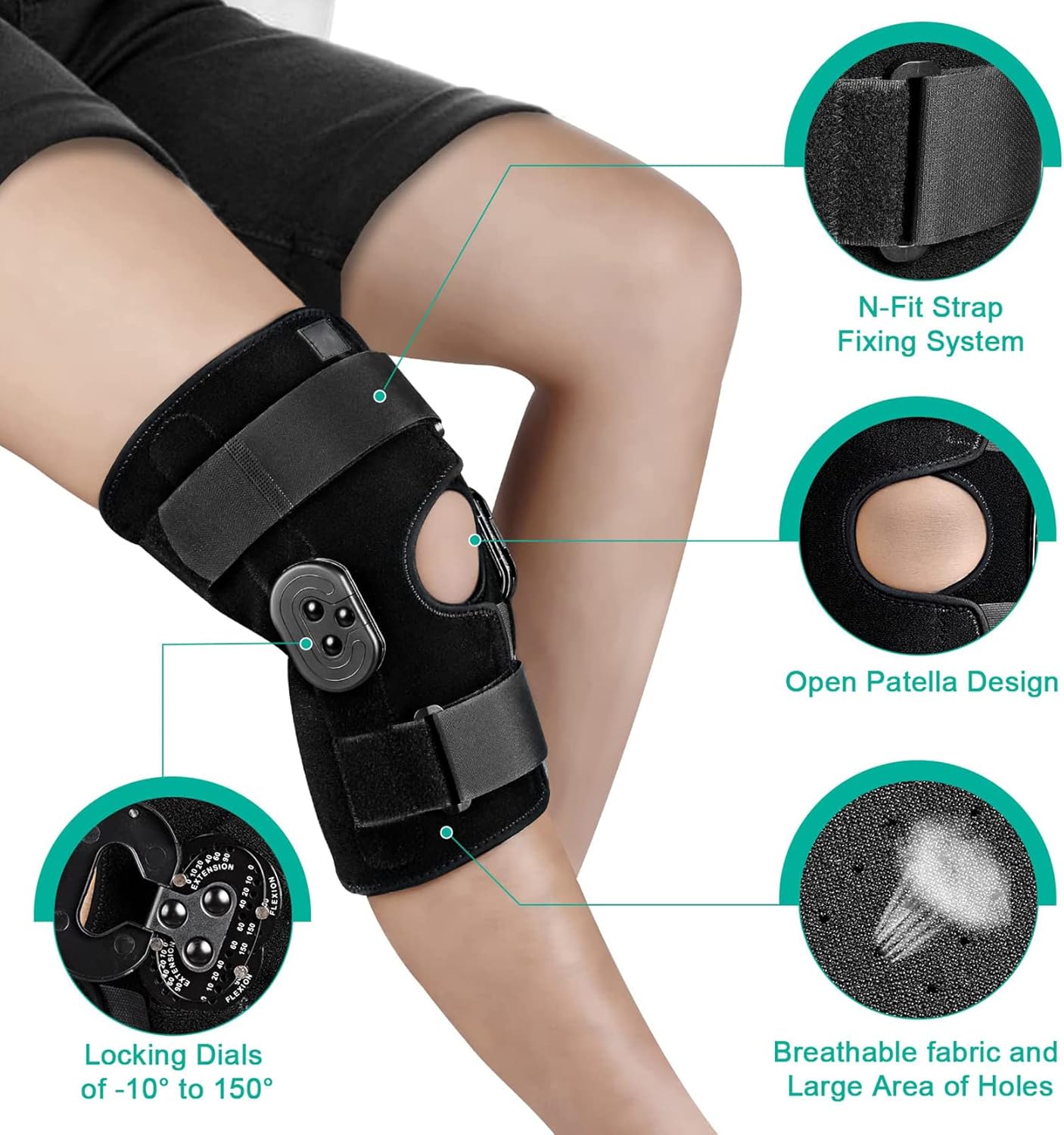 Hinged Knee Brace, Adjustable Knee Brace with Locking Dial Side Stabilizer, Knee Brace Support for Knee Pain, Arthritis, Acl, Pcl, Meniscus Tears, Injury(
