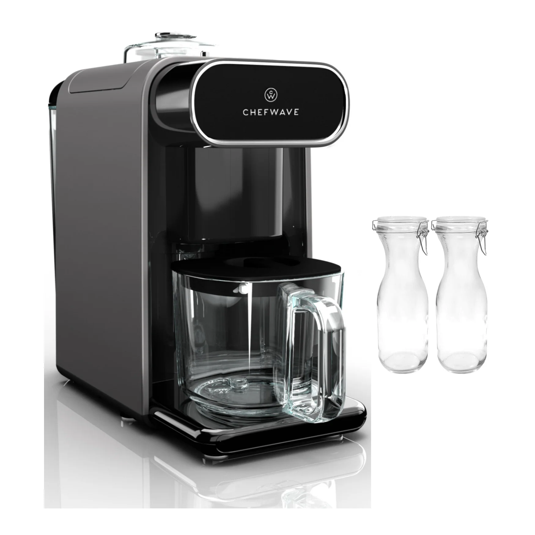 ChefWave Milkmade Non-Dairy Milk Maker (Silver/Black) with Glass Carafes