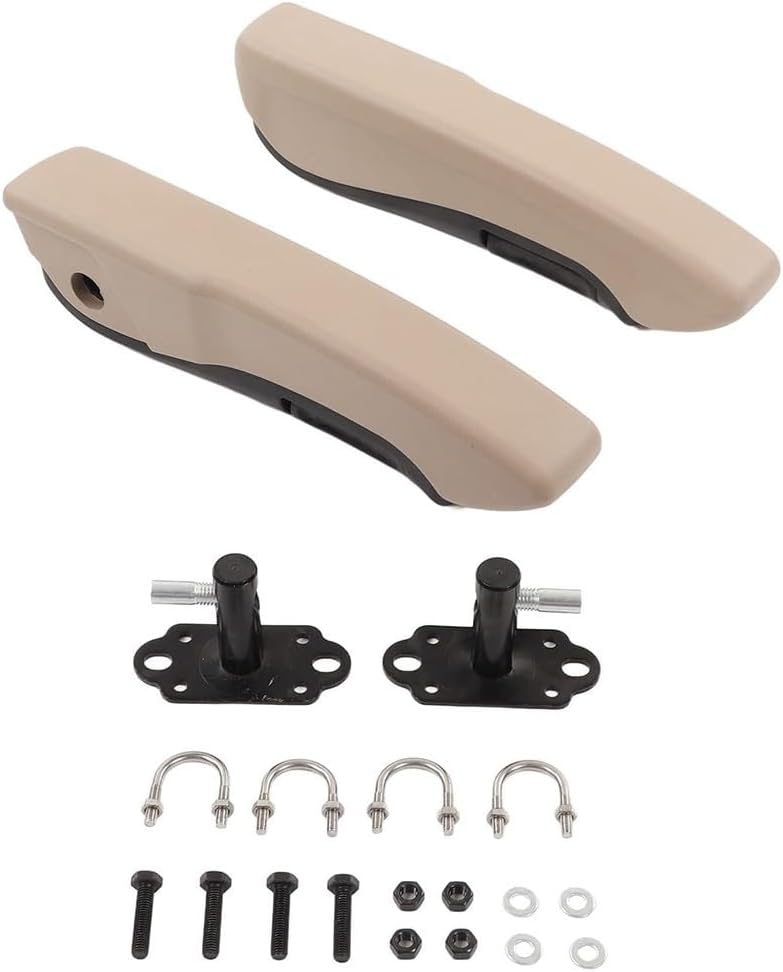 Adjustable Car Seat Armrests 0-120° Rotation Beige PU Foam with Metal Brackets for Car RV Boat Truck Left and Right Stepless Adjustment Shock Wear Resistant Comfortable Support with Installation Kit