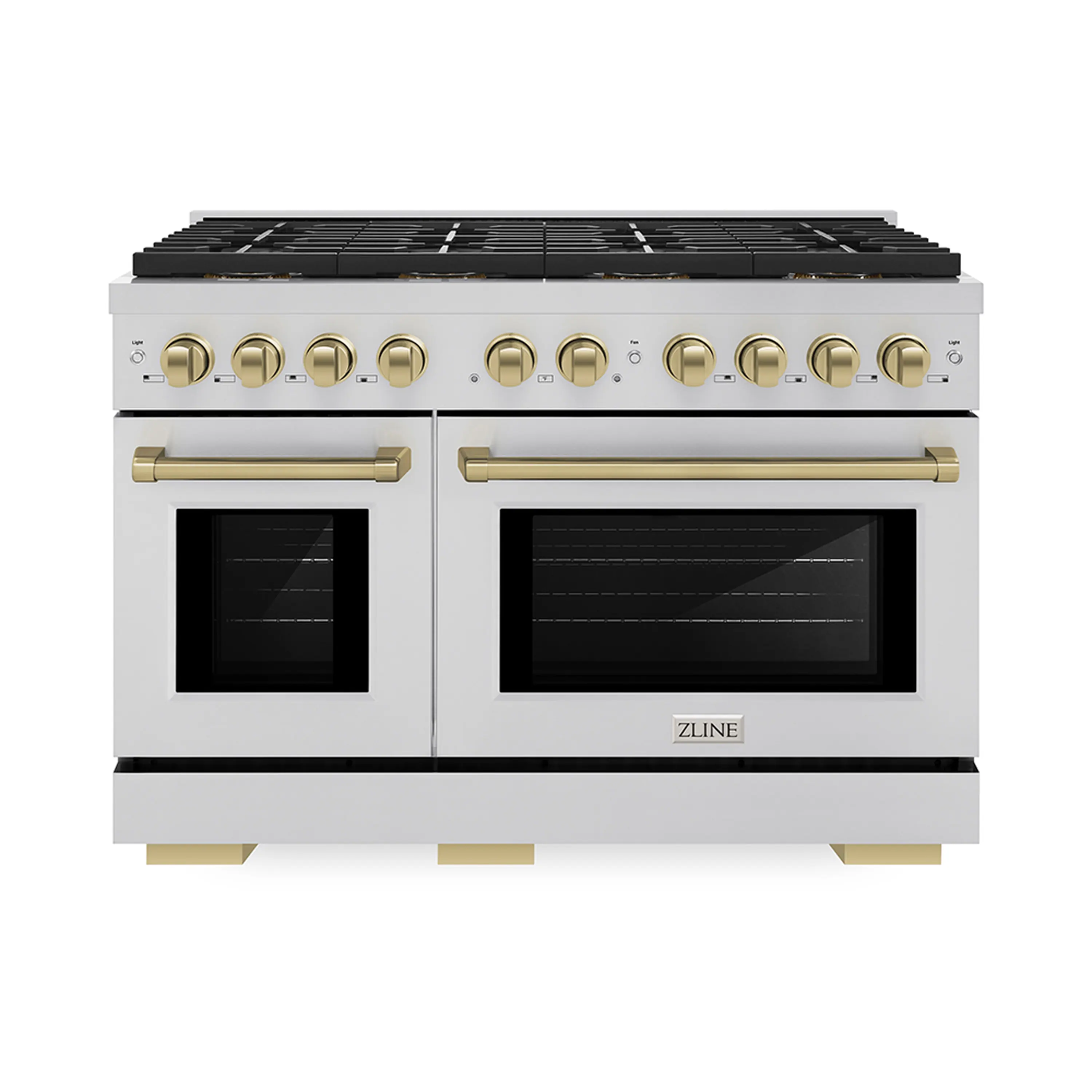 ZLINE Autograph Edition 48-Inch 6.7 cu. ft. Paramount Gas Range with 8 Burner DuoPro鈩?Cooktop and Dual Ovens in Stainless Steel and Champagne Bronze Accents (PSGRZ-48-CB)