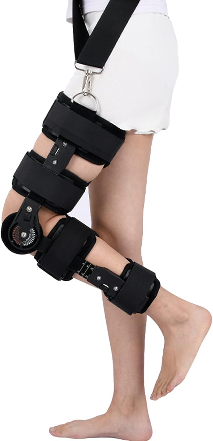 Hinged ROM Knee Brace Adjustable Knee Immobilizer Support ACL, MCL and PCL for Knee Injury Recovery Postoperative Rehabilitation of Arthritis Or Fracture (Black