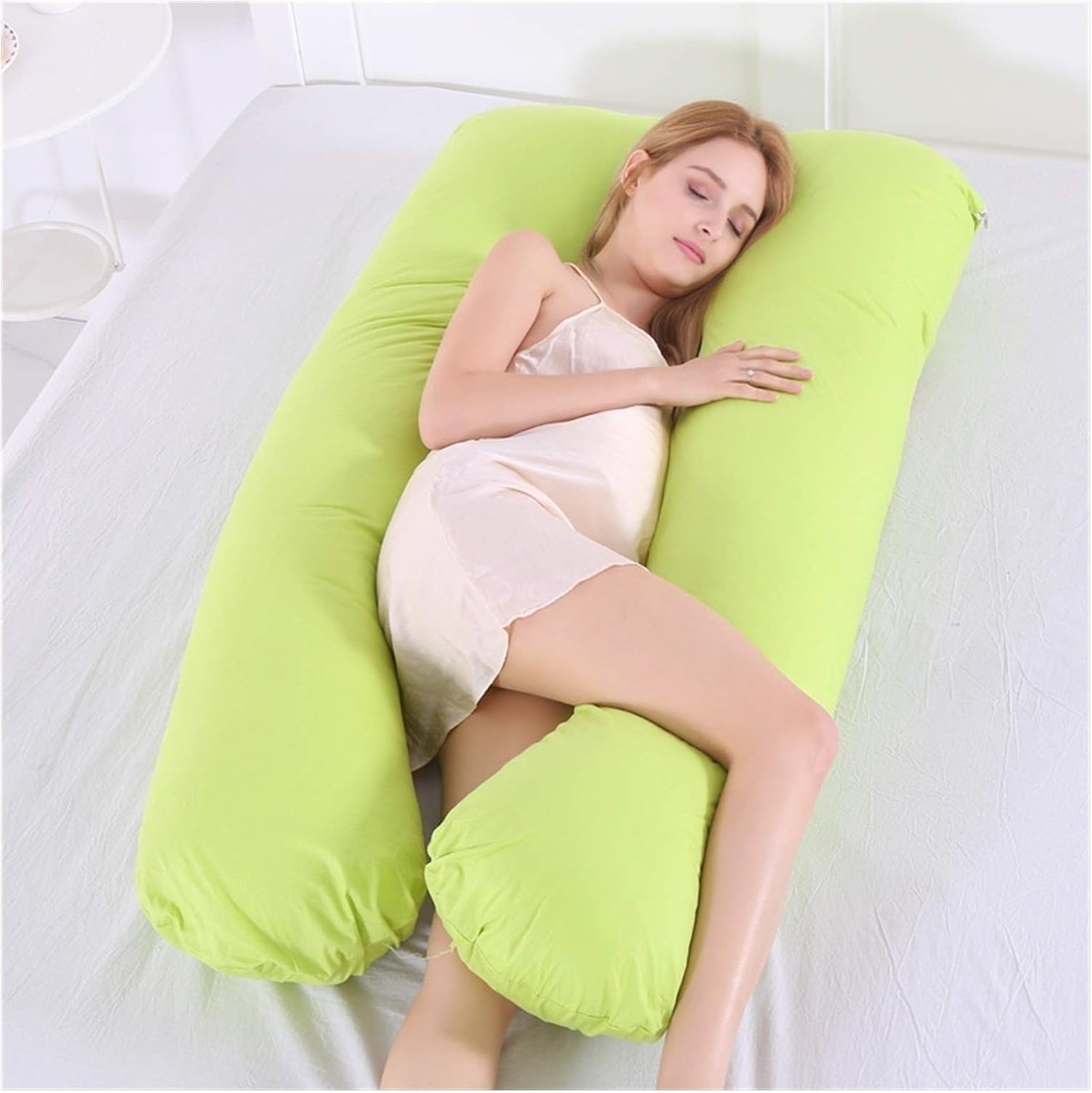 Green Cozy Pregnancy Pillow Case - Maternity U Shape Cushion Cover for Boyfriend Arm Body Sleeping Pillow
