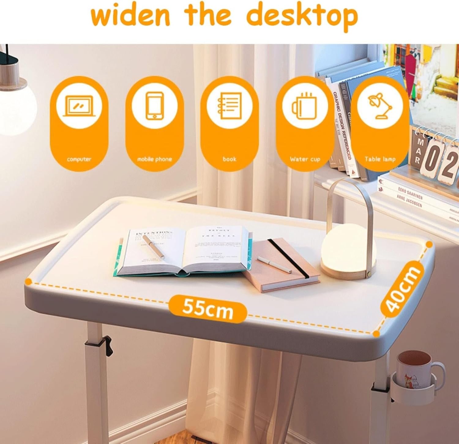 Foldable Over Bed Table, Height Adjustable Bedside Laptop Table Mobile Desk Sofa End Table for Hospital Nursing Reading Eating