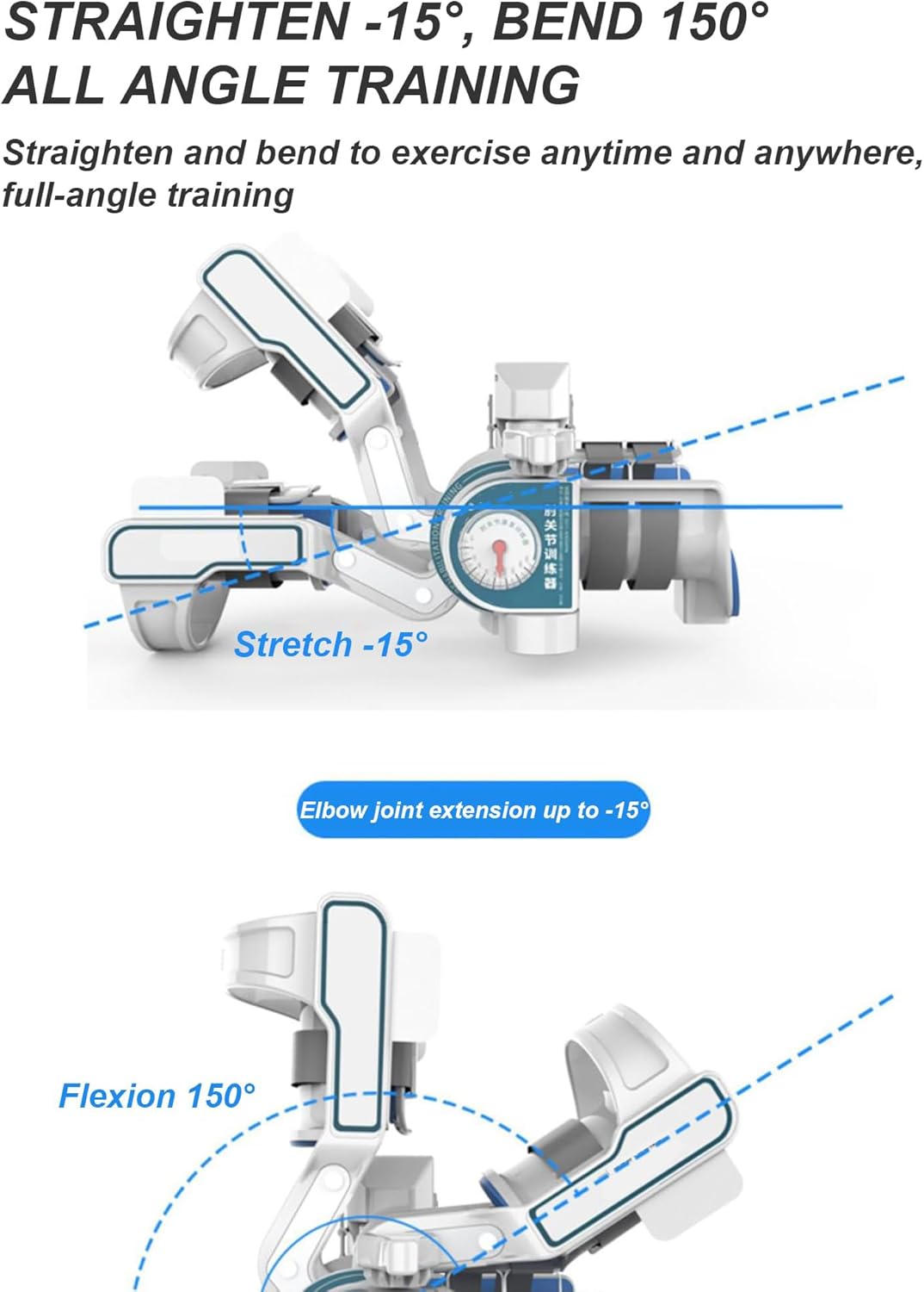 Elbow Joint Rehabilitation Device, Electric and Manual Elbow Stretching Trainer Arm Exerciser for Fracture Stiffness Pain Relief, -15°-150° Full Angle Training