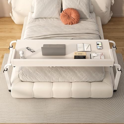 Over Bed Table with Wheels MDF Over Bed Desk, 65-95cm Height Can be Adjusted with 360° Universal Wheels and Heightened Stopper Suitable for Home, Hospital(Brass,100x40cm)