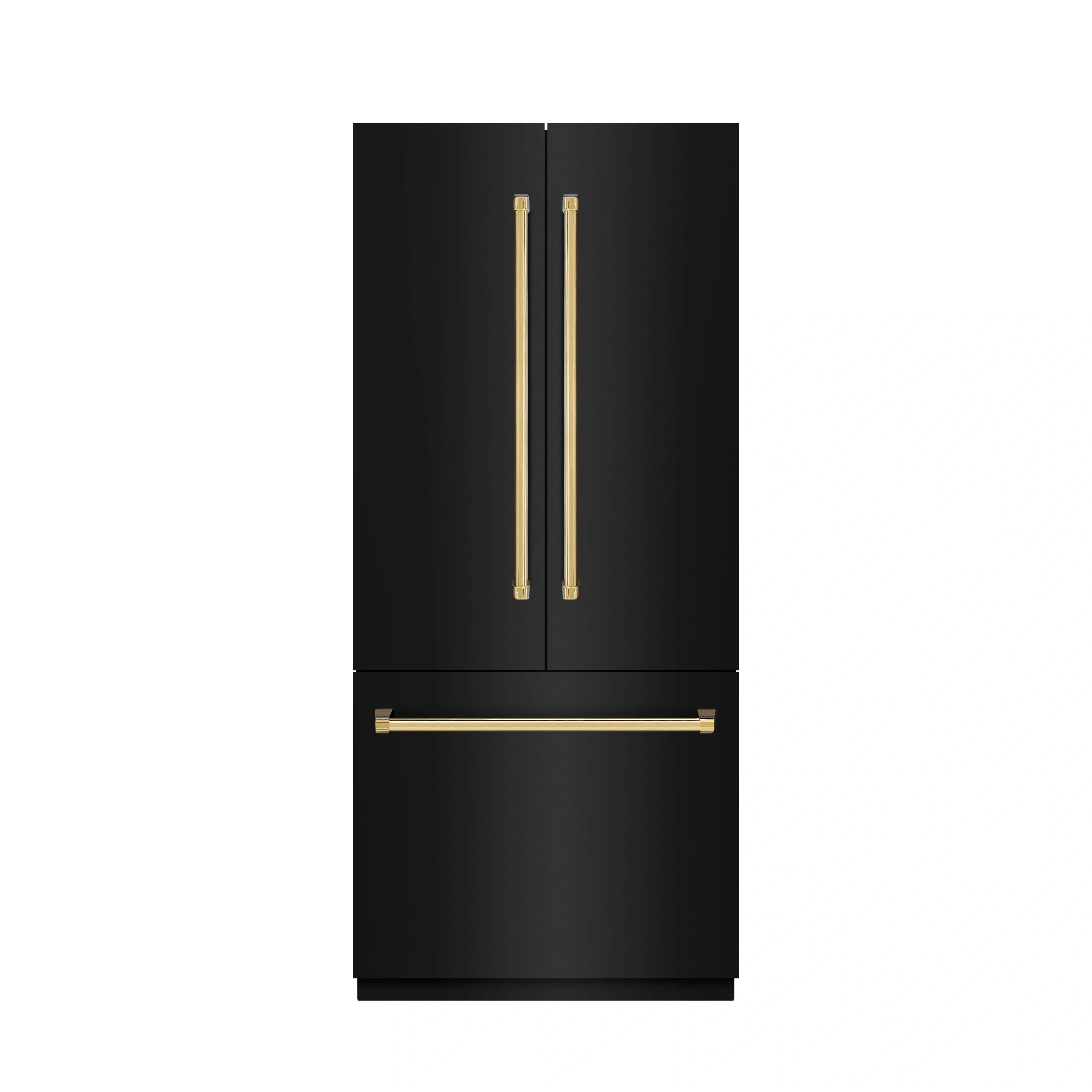 ZLINE Autograph Edition 36-Inch 19.6 Cu. Ft. French Door Built-In Bottom Freezer Refrigerator with Water Dispenser and Ice Maker in Black Stainless Steel with Graphite Gray Interior and Polished Gold Accents (GRBIVZ-BS-36-G)
