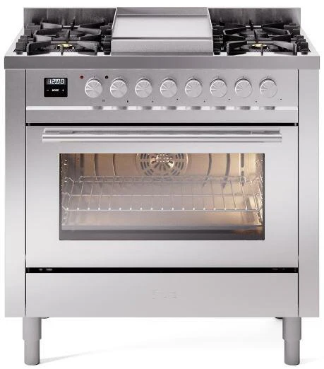 ILVE Professional Plus II 36-Inch Freestanding Dual Fuel Range with 6 Sealed Burner in Stainless Steel (UP36FWMPSS)