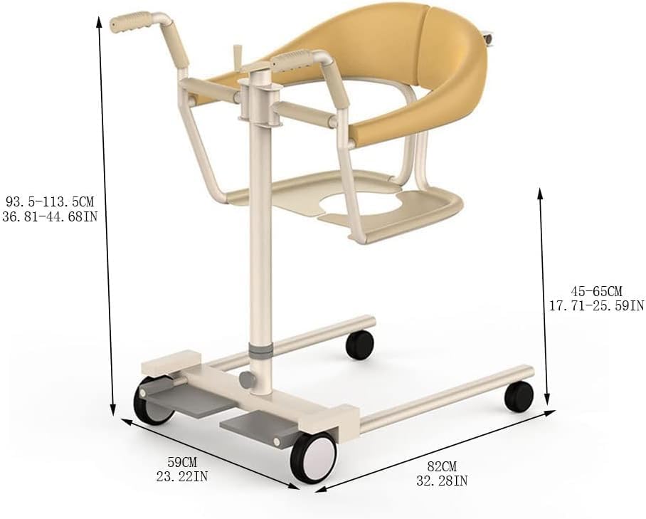 Transport Manual Patient Lift for Home w/180° Split Seat and Potty Rotary Handle Nursing Transfer Wheelchair Multifunctional Steel Lifter Shower Chair for Disabled Seniors Elderly