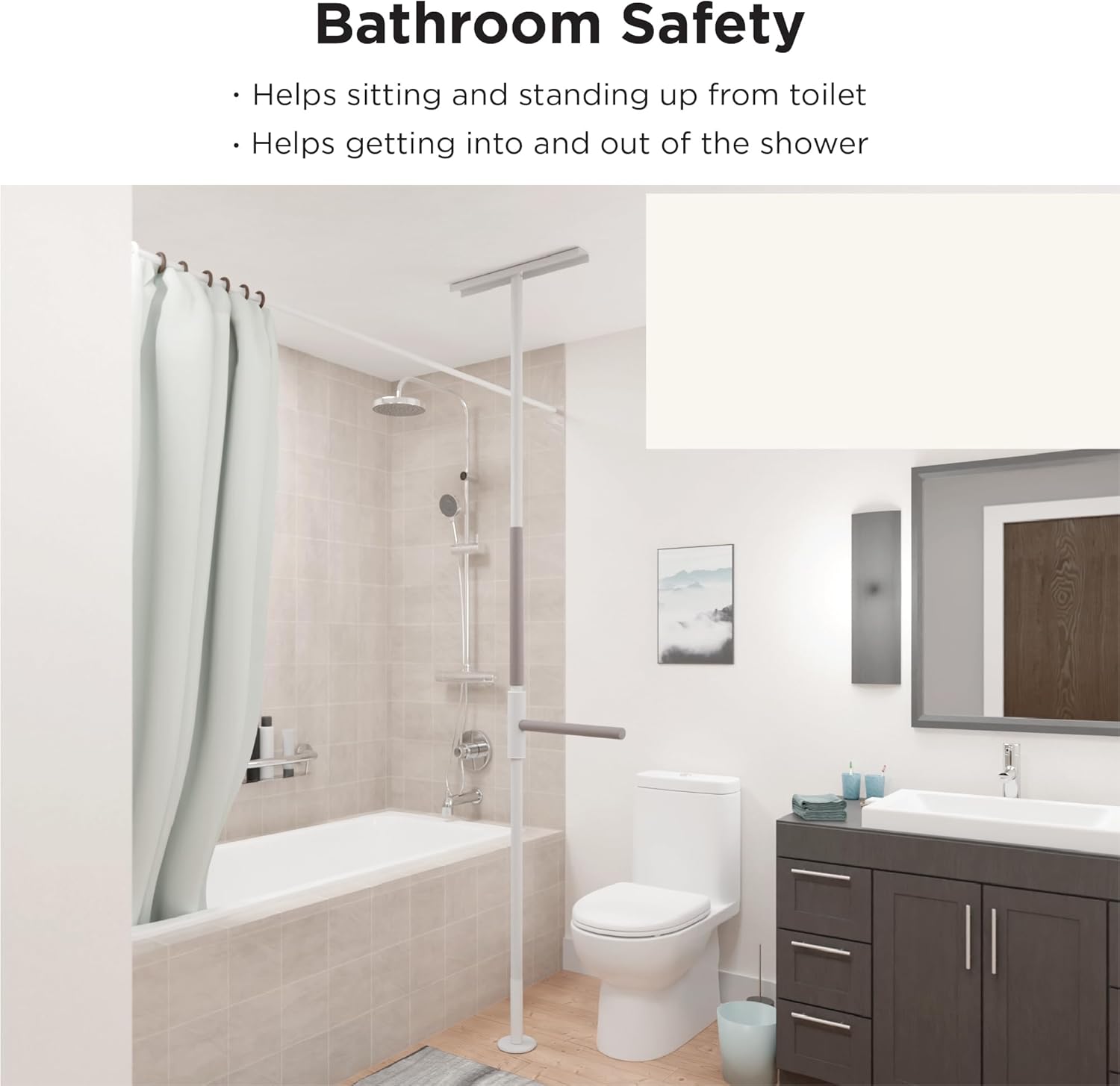 HEALTHCRAFT SuperBar, (8-Feet) Transfer Pole with Pivoting Grab Bar (16