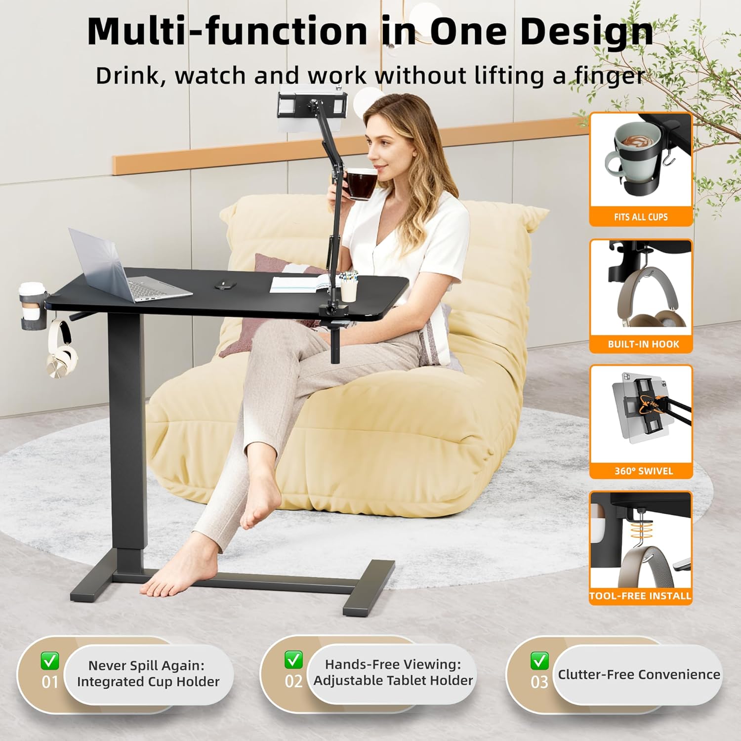 Adjustable Overbed Bedside Table with Wheels(31.2